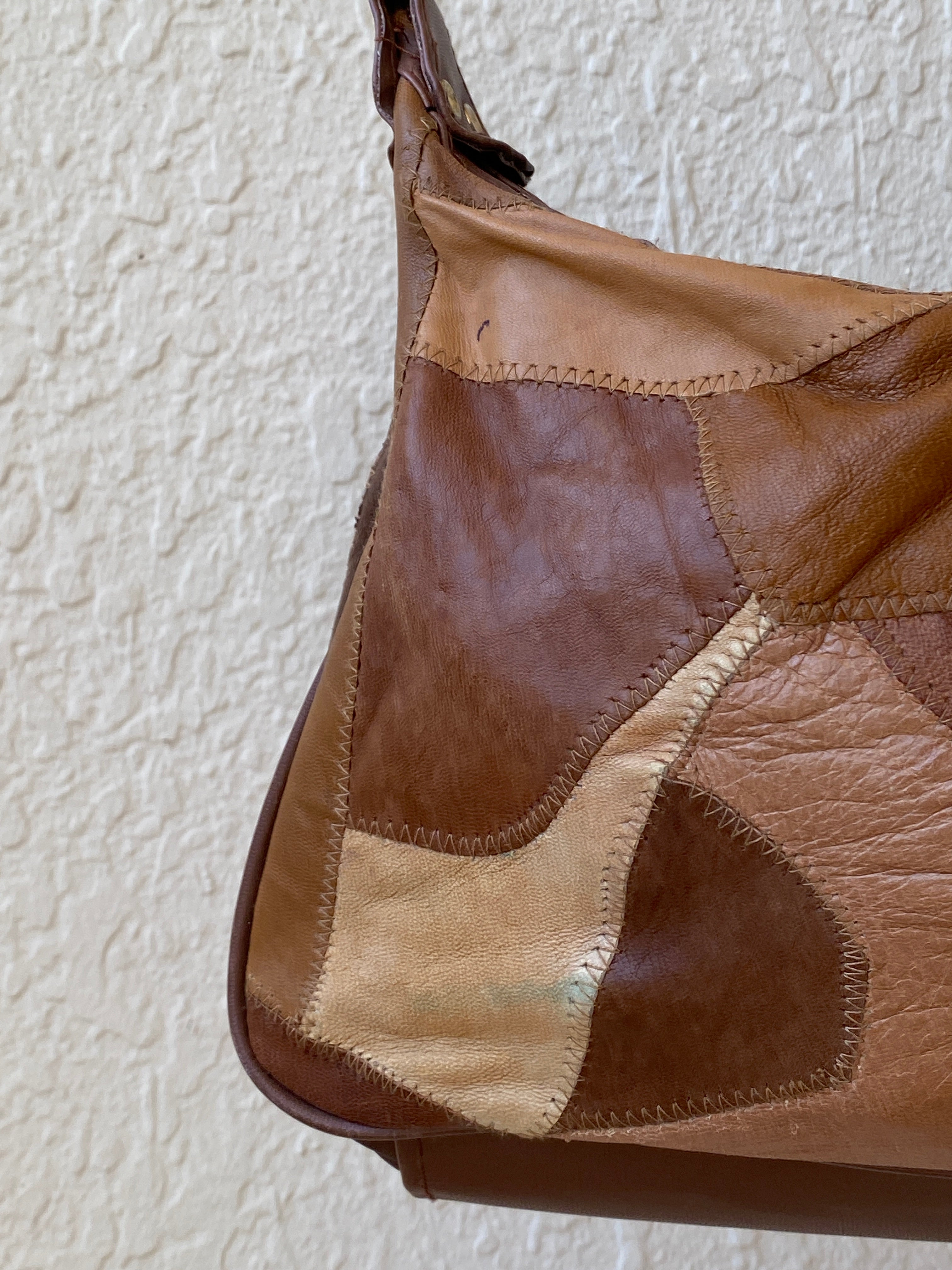 Vintage Brown & Tan Leather Purse Patchwork Crossbody Bag