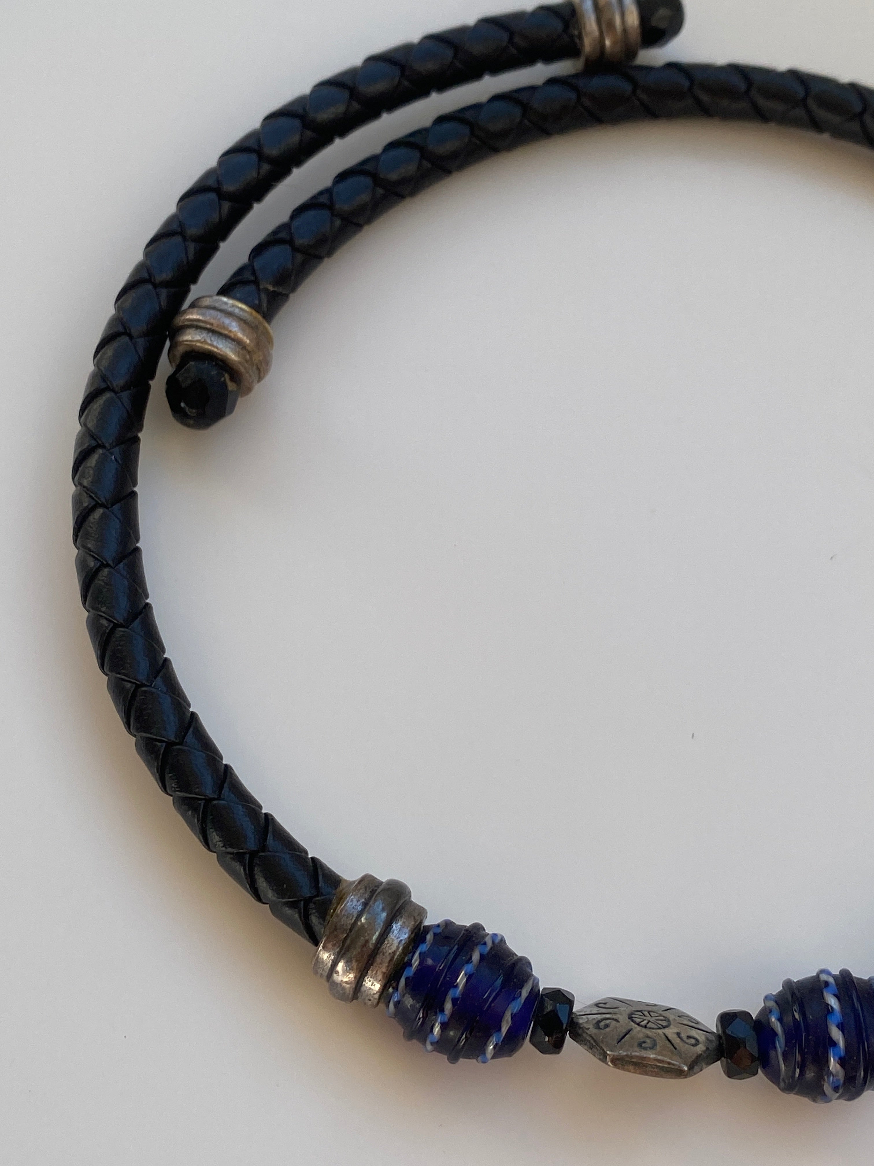 Vintage Chico’s Black Braided Cord Purple Glass Beaded Medallion Choker Necklace