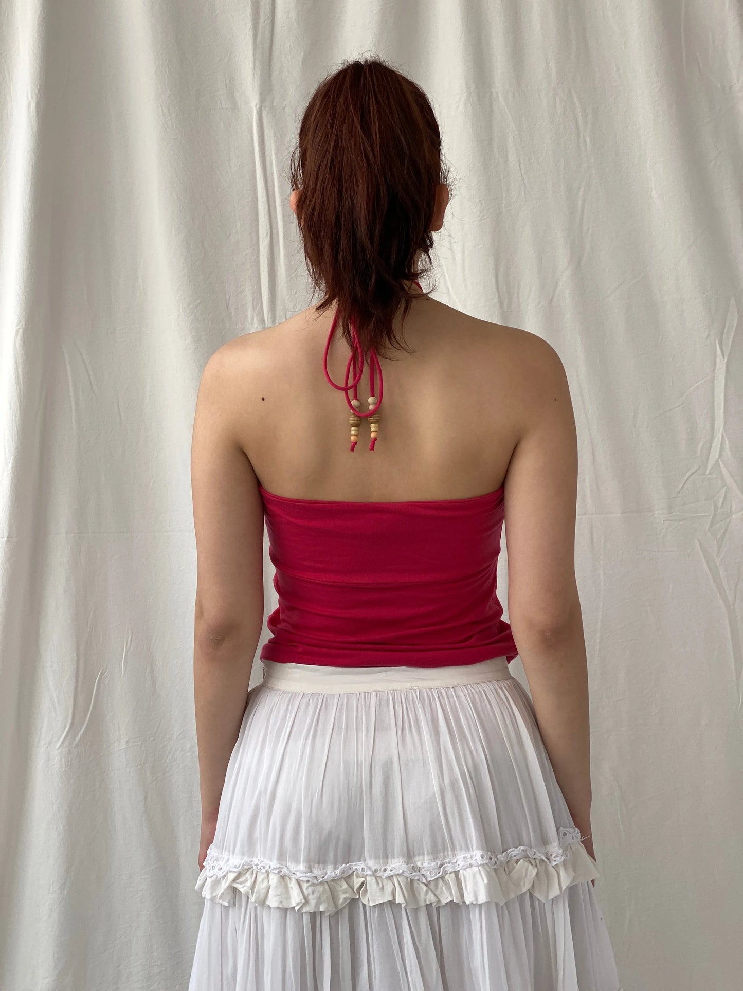 2004 Y2K Gap Stretch Pink Halter Top with Wooden Beads - M - Balagan Vintage Halter Top 00s, Ayah, halter top, Top, women top