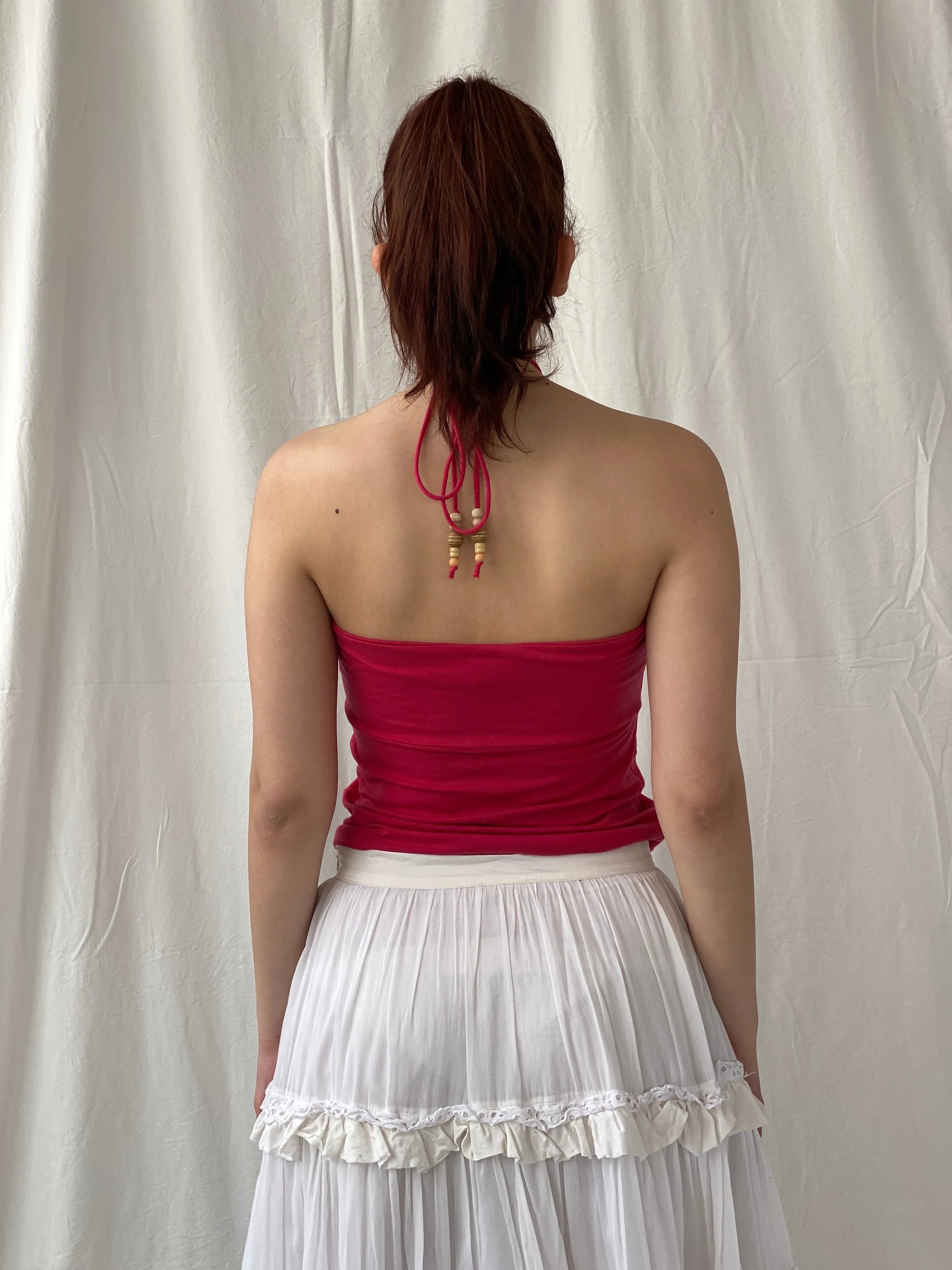 2004 Y2K Gap Stretch Pink Halter Top with Wooden Beads - M - Balagan Vintage Halter Top 00s, Ayah, halter top, Top, women top