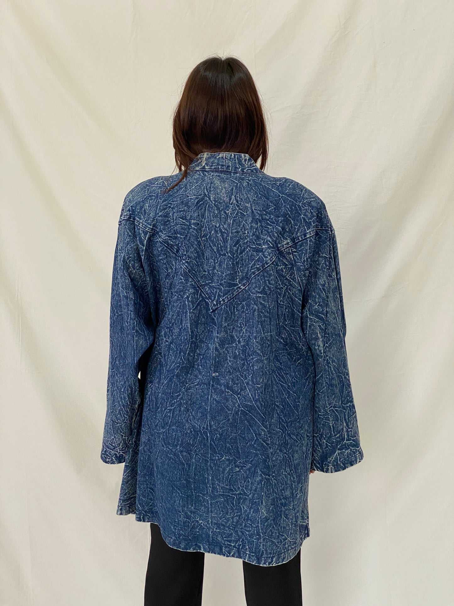 Vintage Christie California Hand Painted Denim Duster 80s Acid Wash Kimono Coat - 2XL