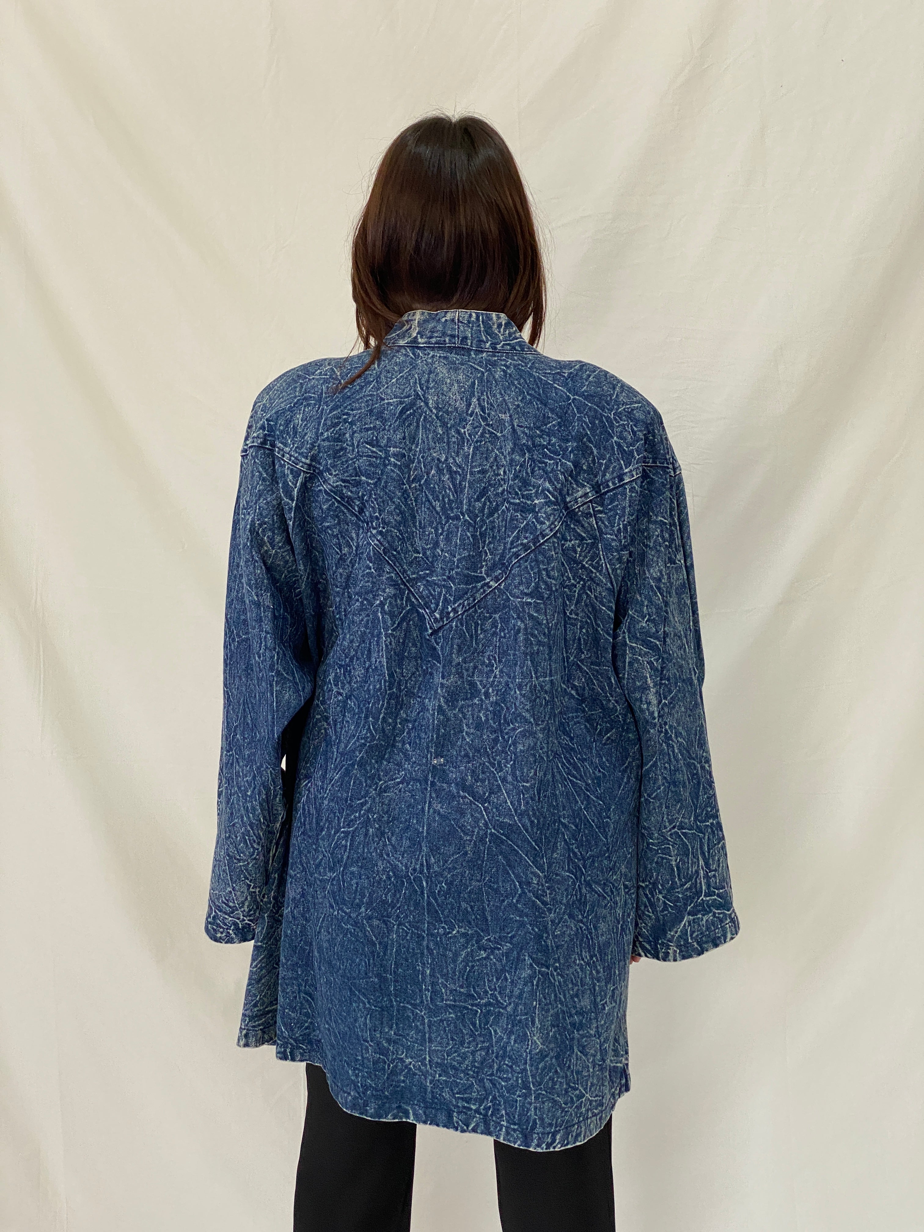 Vintage Christie California Hand Painted Denim Duster 80s Acid Wash Kimono Coat - 2XL