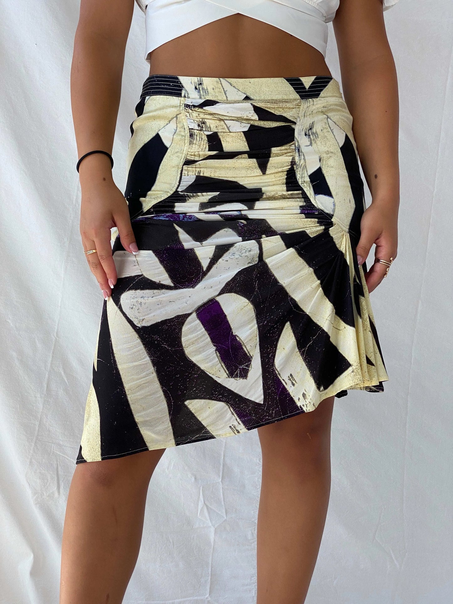 2008 Deadstock Roberto Cavalli Silk Ruched Side Skirt with Tags - M - Balagan Vintage Midi Skirt 00s, Lana, maxi skirt, metallic shirt, rare find, rare vintage, roberto cavalli, summer