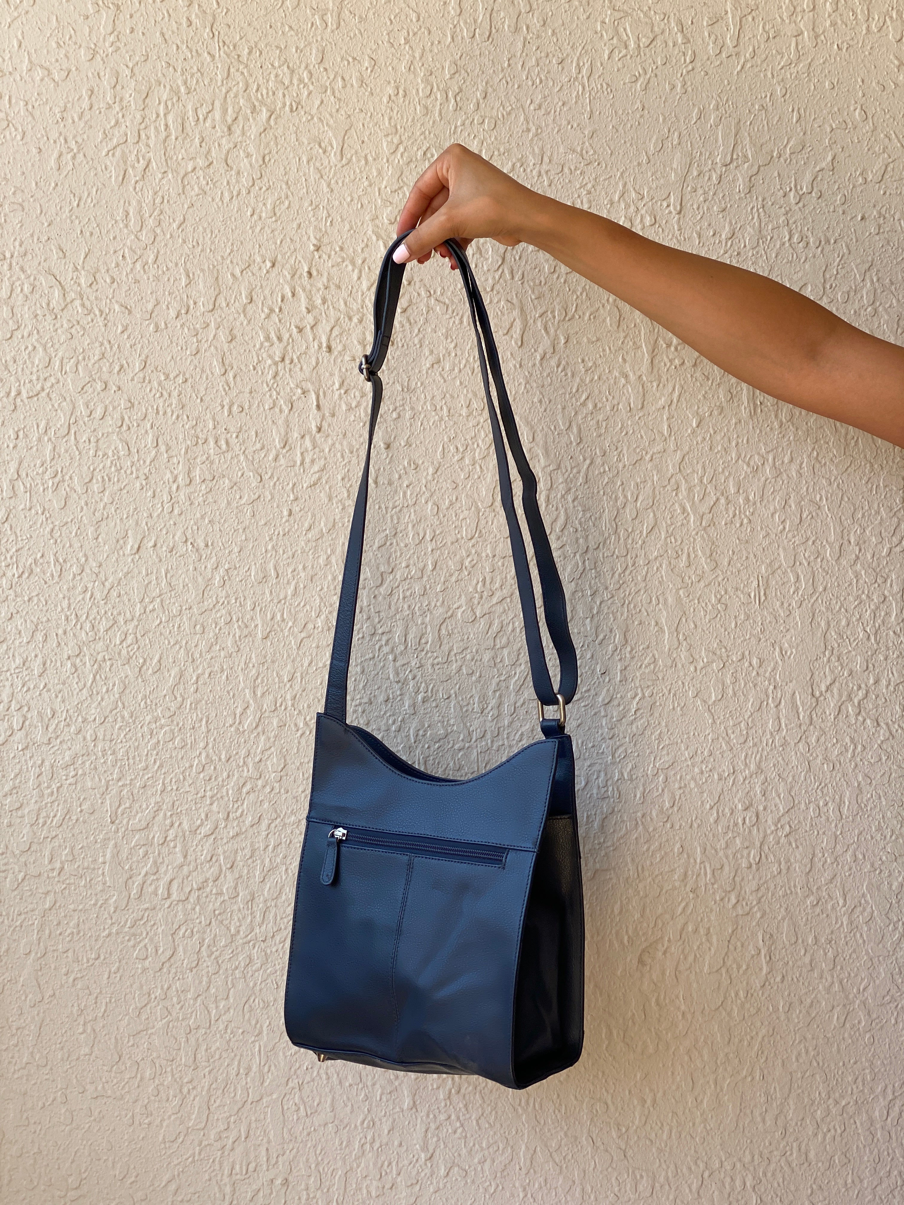 Vintage 90s Helena Vera Navy Blue Minimalist Multi-Pocket Shoulder Crossbody Bag