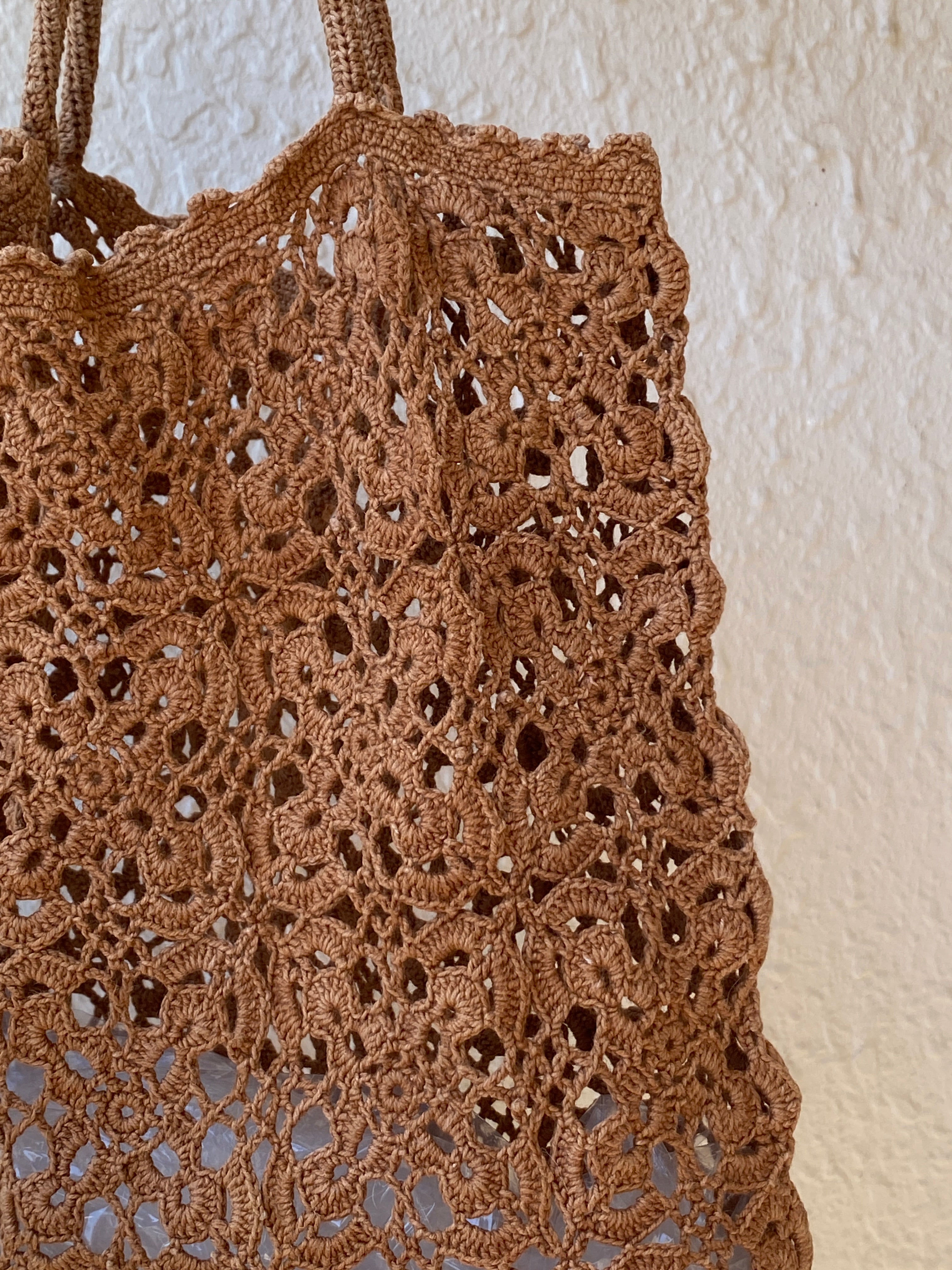 Vintage Boho Brown Hand-Crocheted Tote Bag