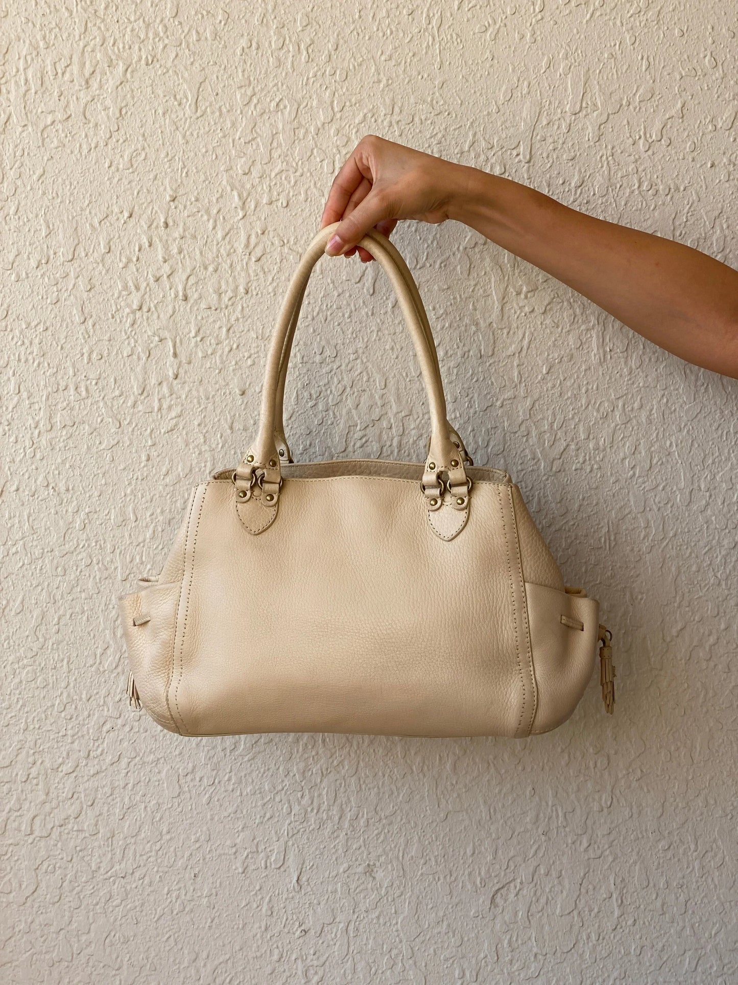 Beautiful Cole Haan Beige Genuine Leather Satchel Handbag Classic Shoulder Bag