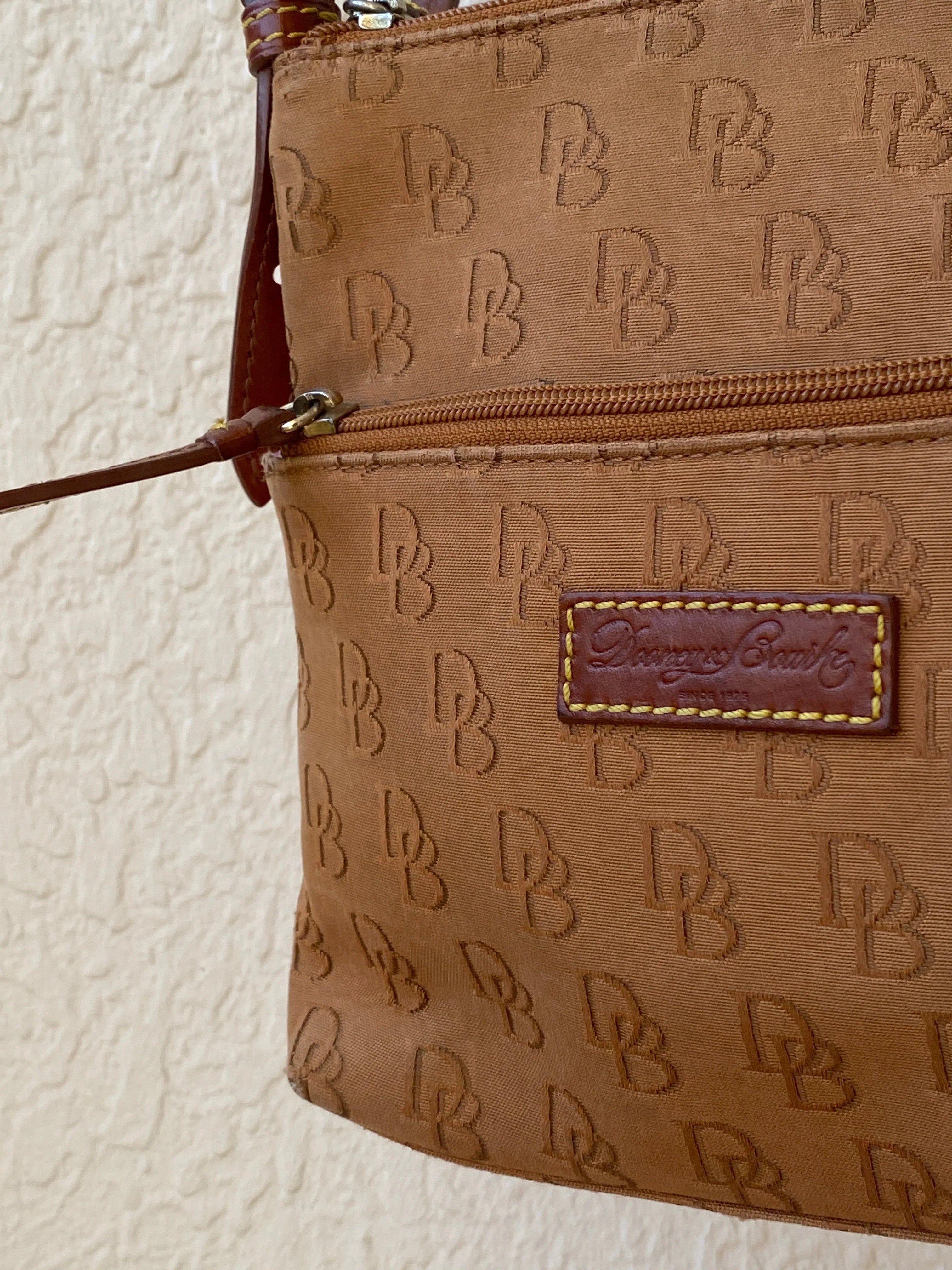 Dooney & Bourke Brown Logo Monogram Crossbody Bag with Leather Trim