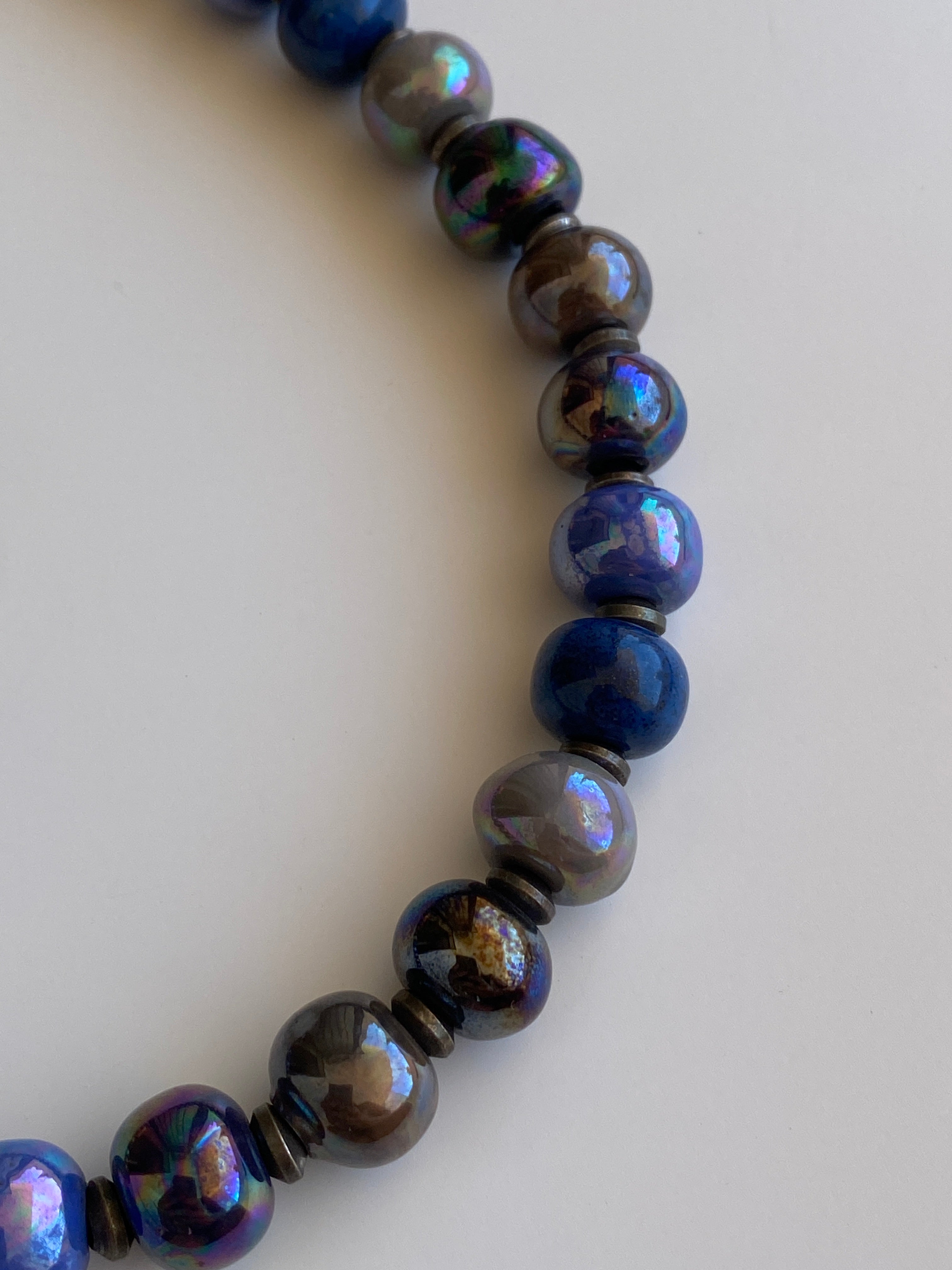 Vintage Sari Blue Purple Iridescent Beaded Statement Necklace