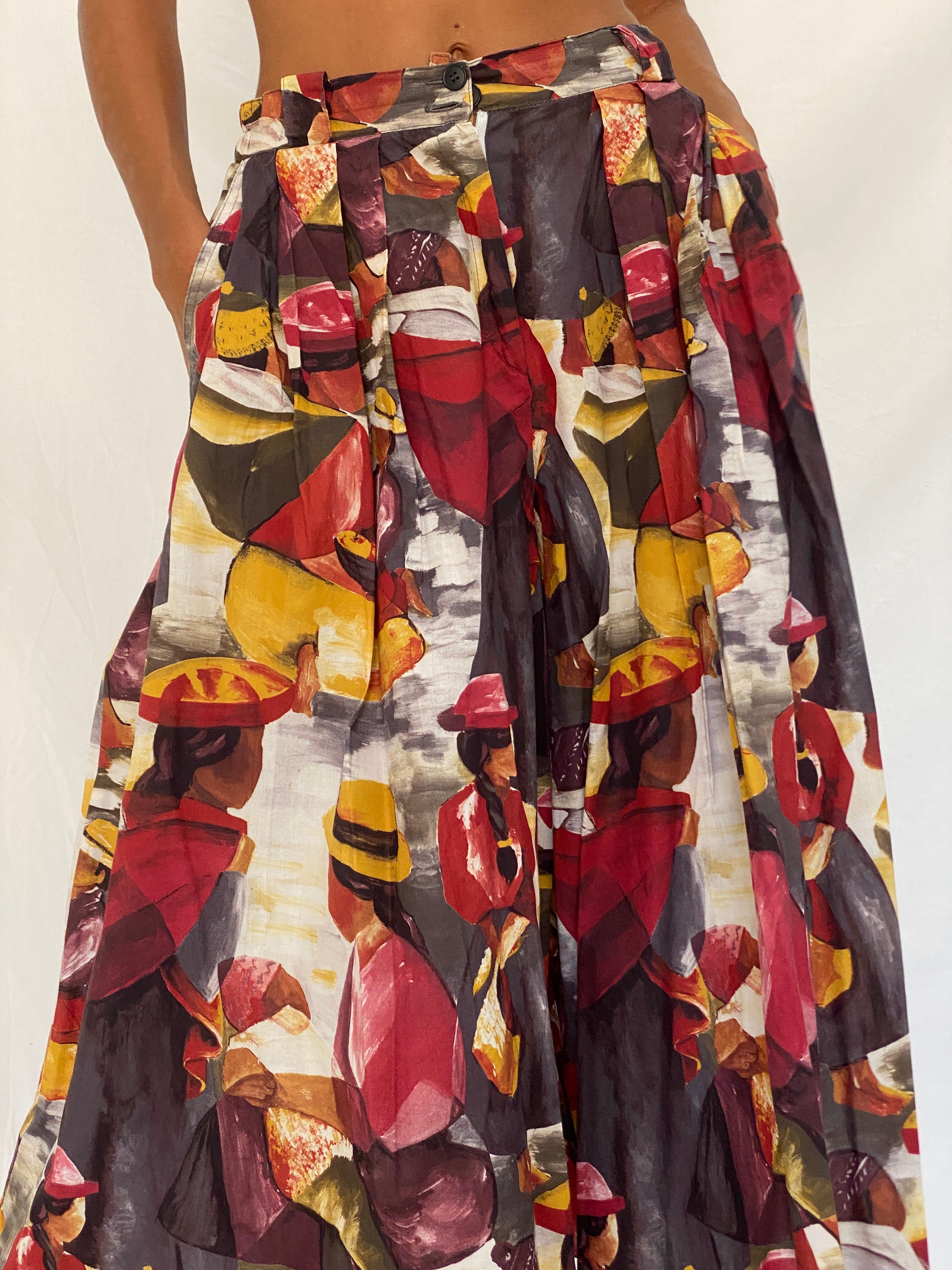 Vintage 90s Frawil Multicolor Abstract Wide Leg Culotte Pants – S