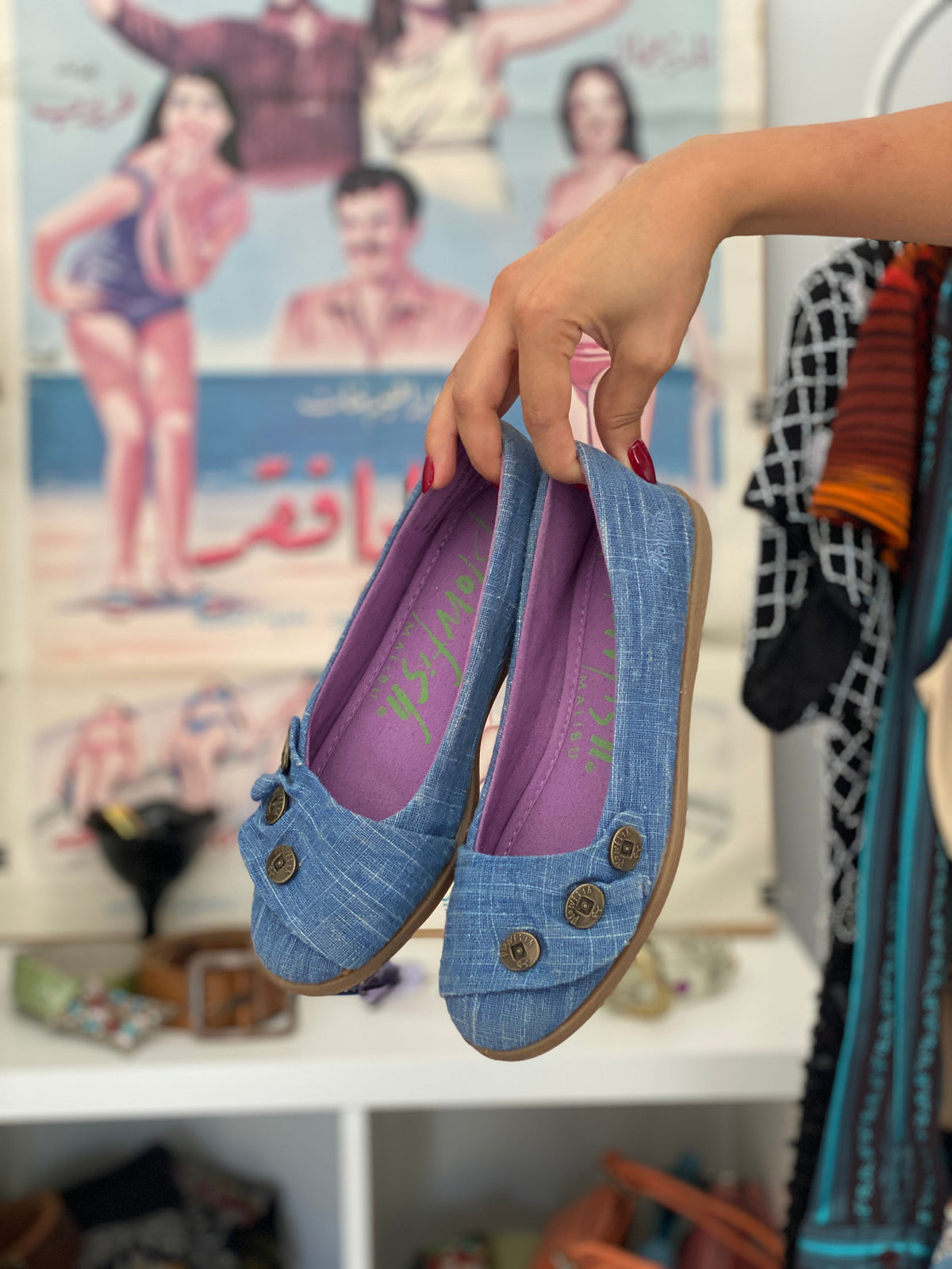 Vintage Y2K Blowfish Malibu Blue Denim Button Ballet Flats - 36.5 EU