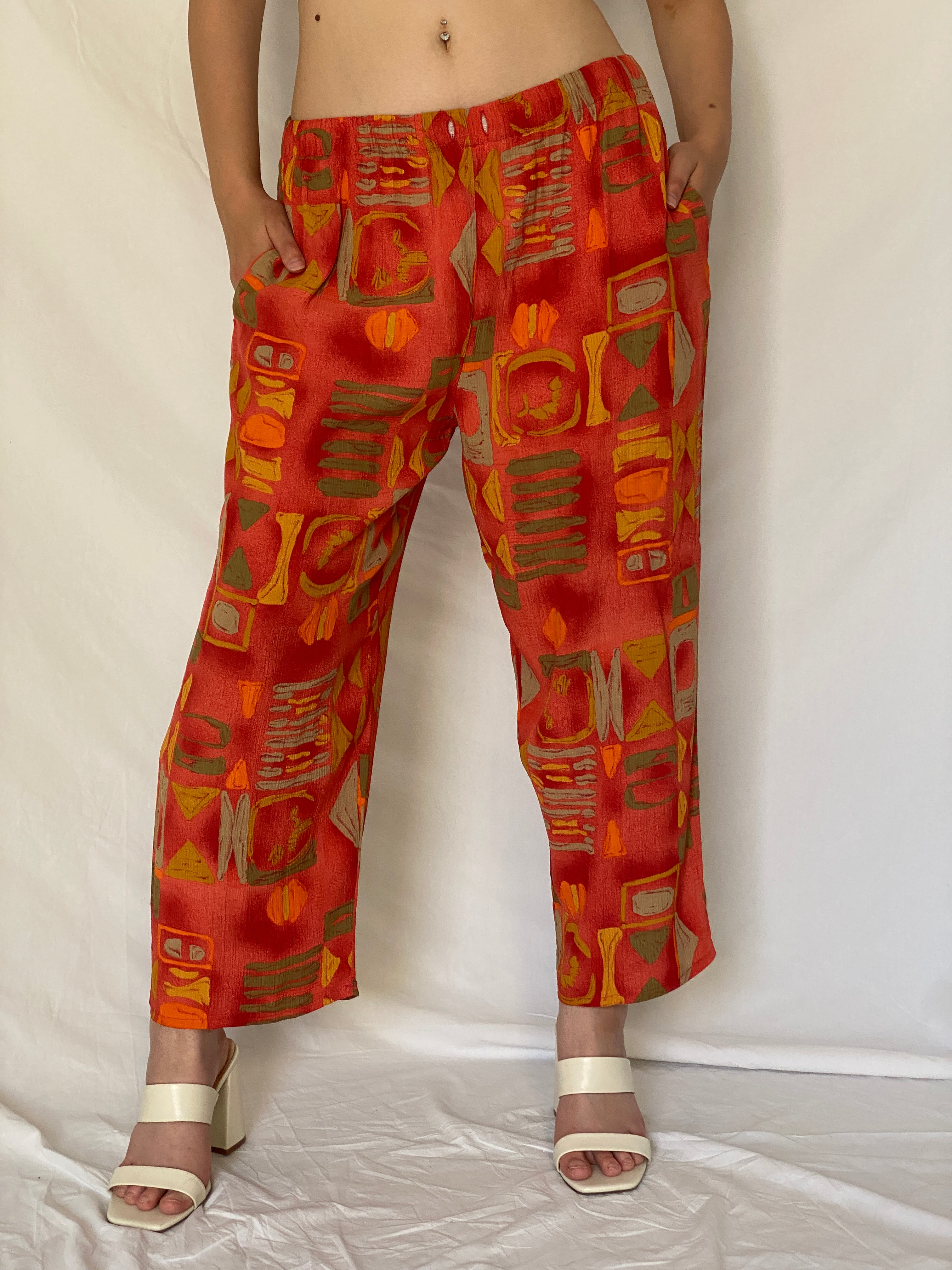 Vintage 90s Camarieu Natural Wear Red Abstract Print Relaxed Pants - L