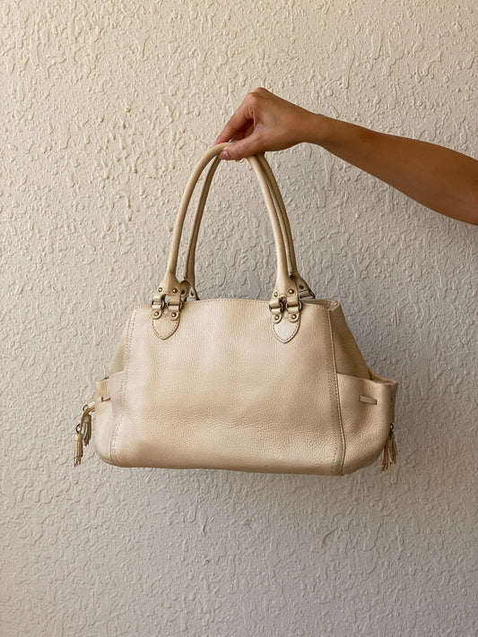 Beautiful Cole Haan Beige Genuine Leather Satchel Handbag Classic Shoulder Bag