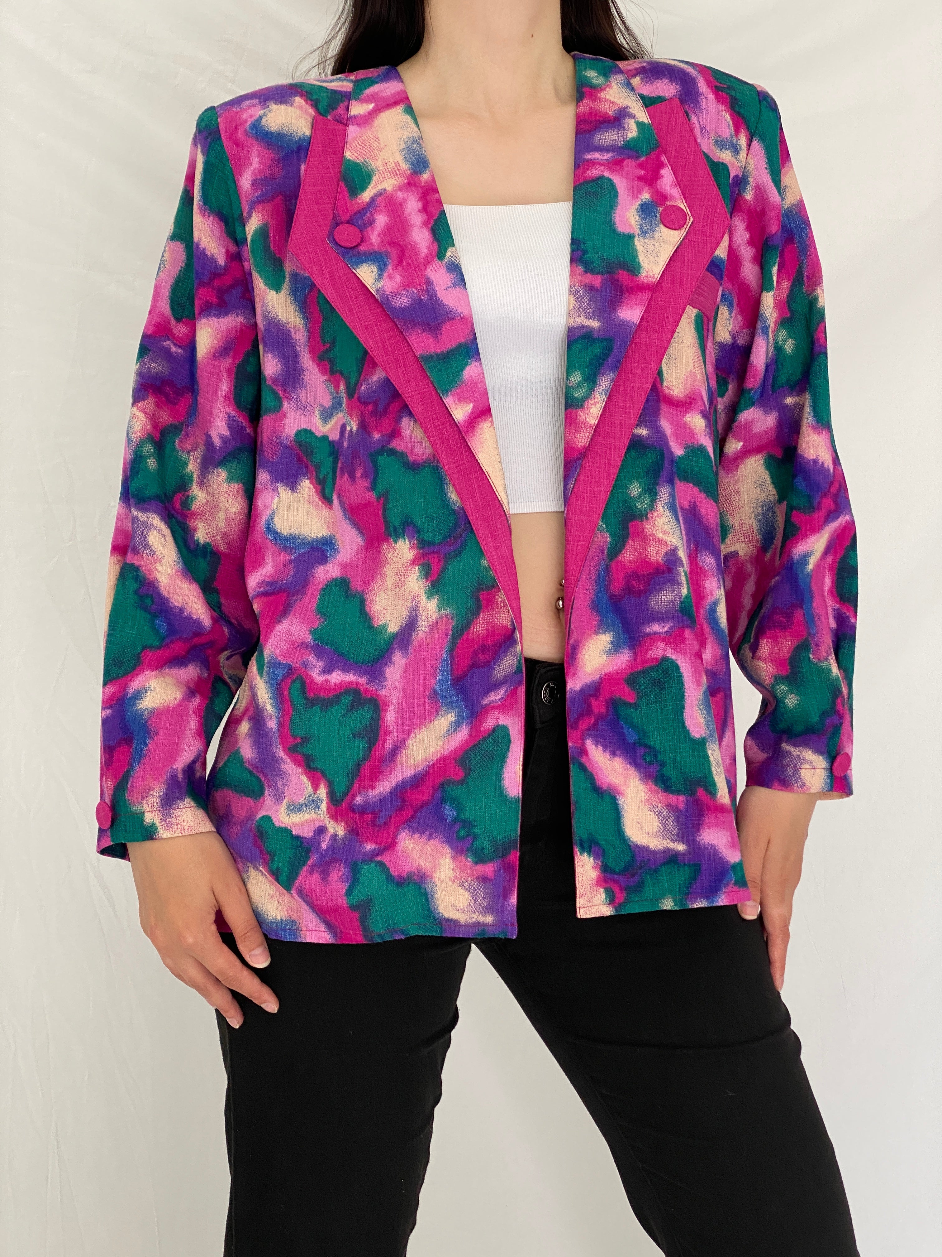 Vintage 90s Picadally London Vibrant Abstract Linen Blend Blazer – Free Size