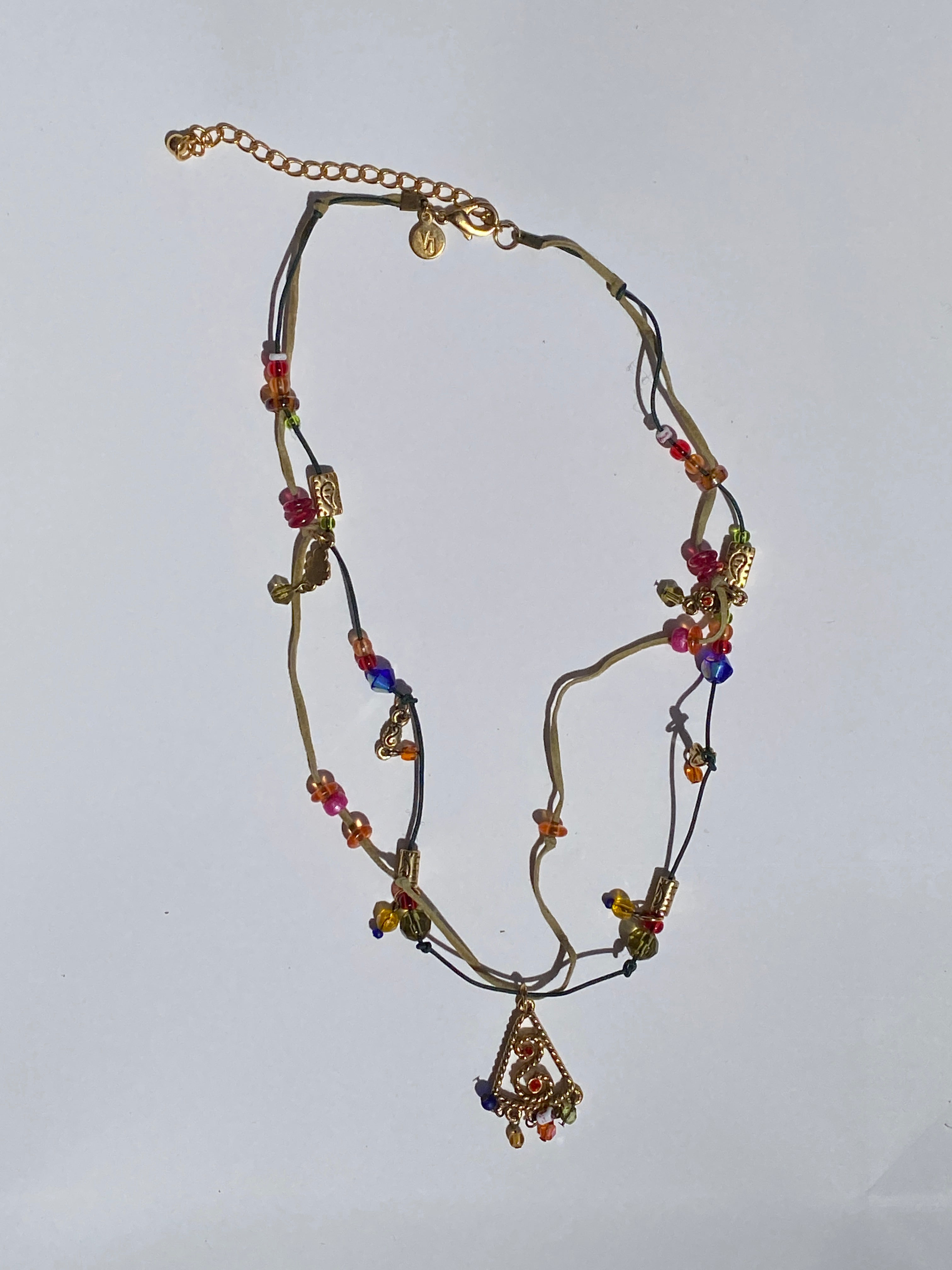 Vintage Y2K Vicky Jousan VJ Gold Boho Cord Beaded Charm Necklace