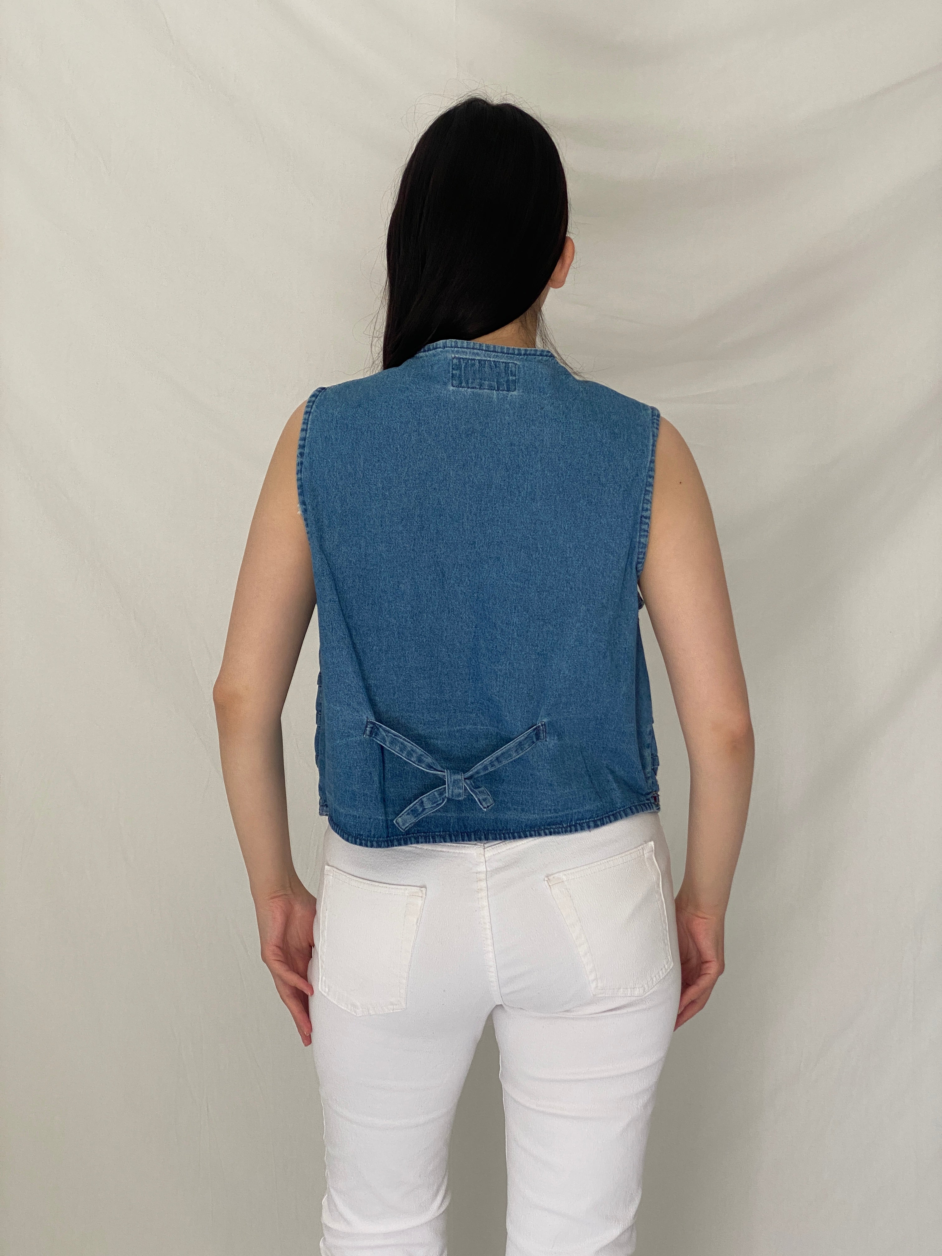 Vintage New Directions Boho Floral Embroidered Denim Vest - L