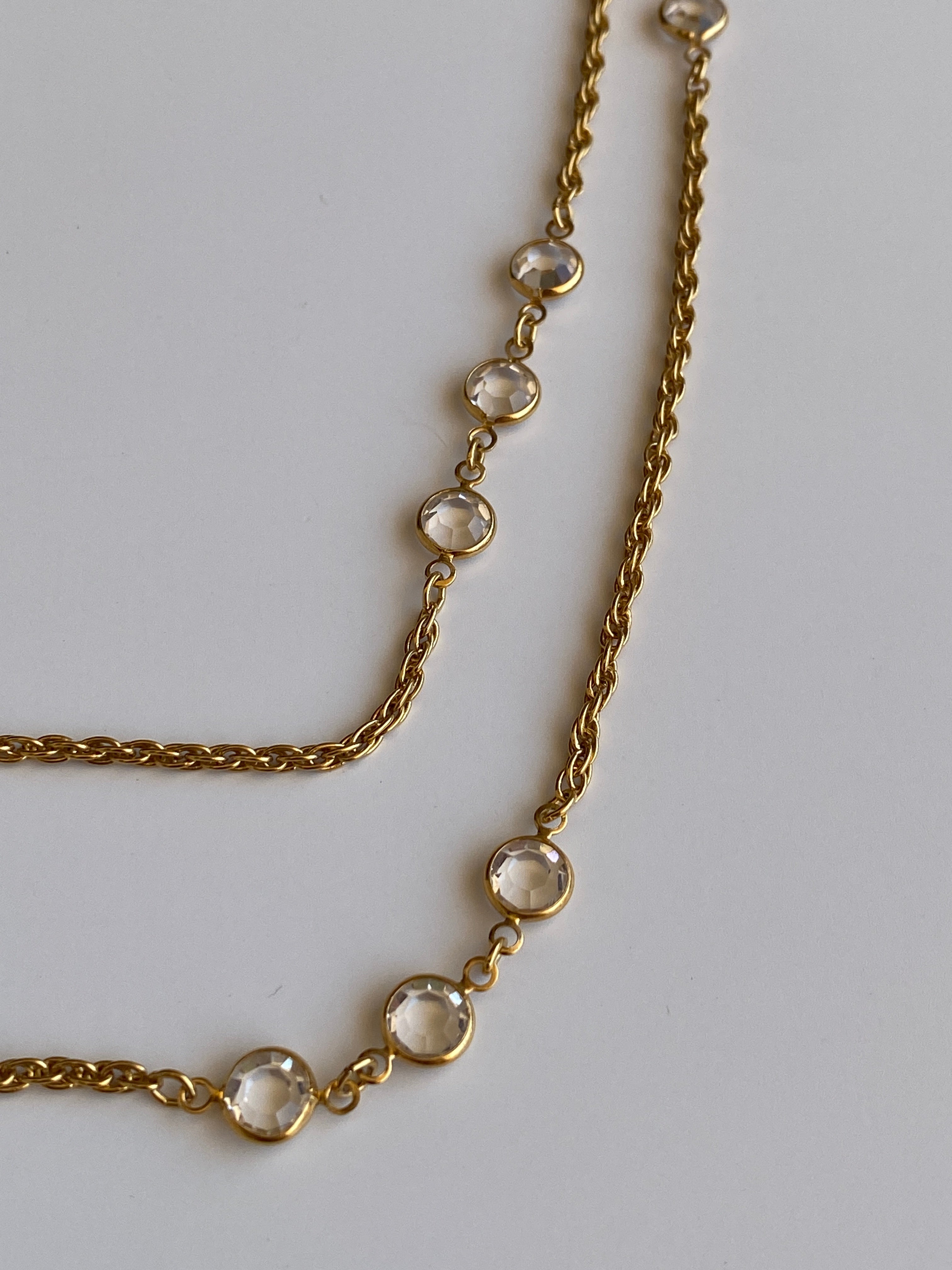 Vintage Monet Gold-Tone Crystal Long Convertible Double Strand Necklace