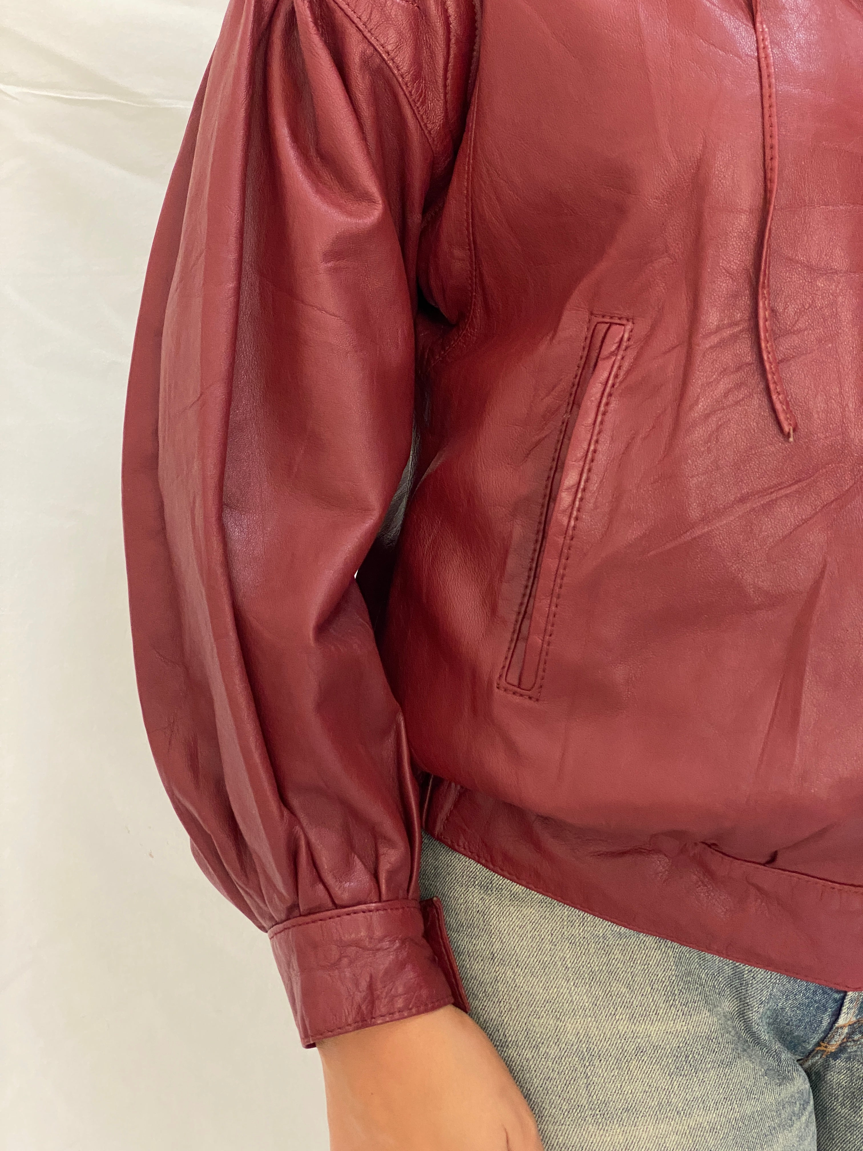 Rare Vintage Humberto J'Re Maroon Leather Bomber Dolman Sleeve Jacket - L