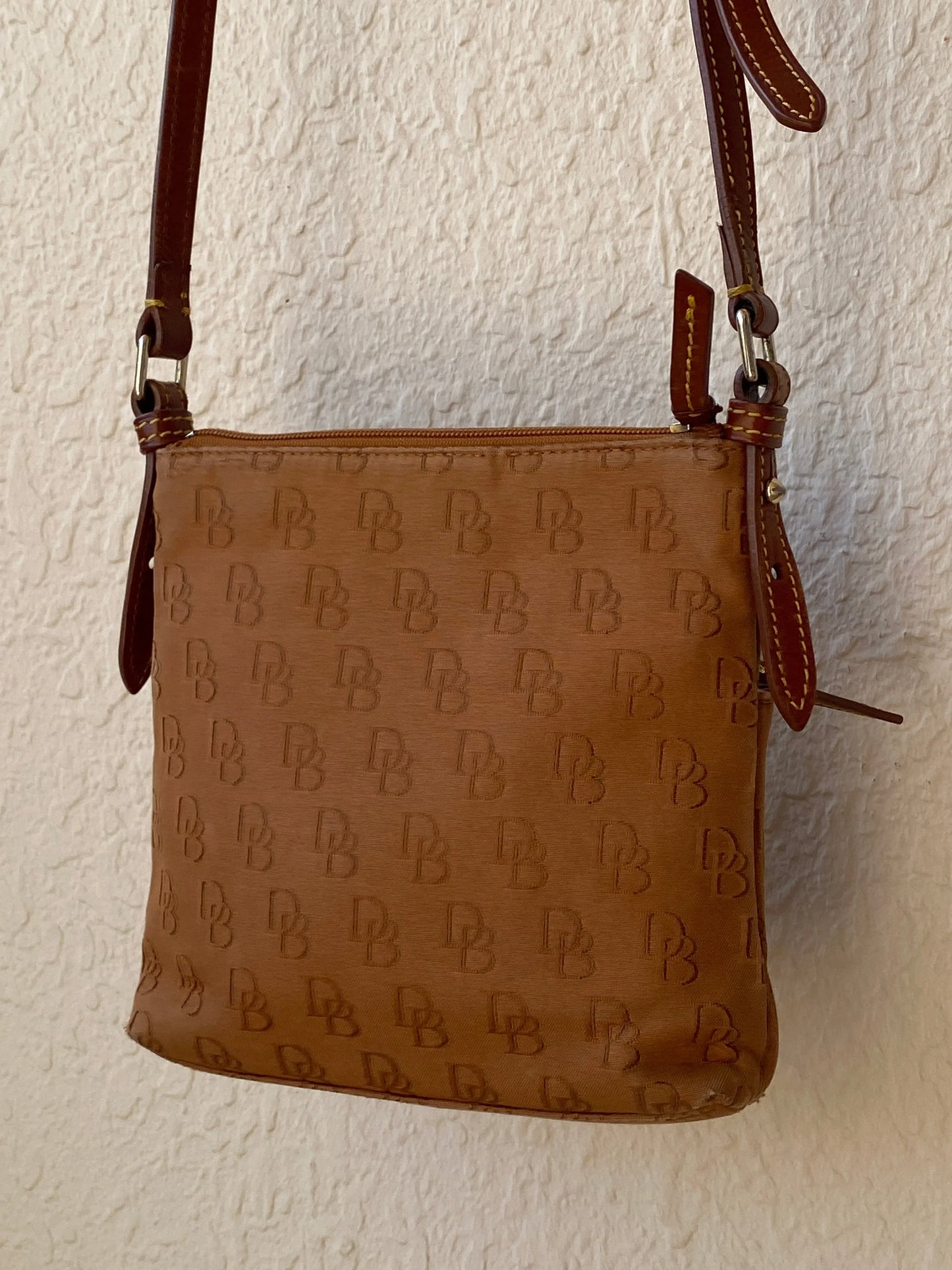 Dooney & Bourke Brown Logo Monogram Crossbody Bag with Leather Trim