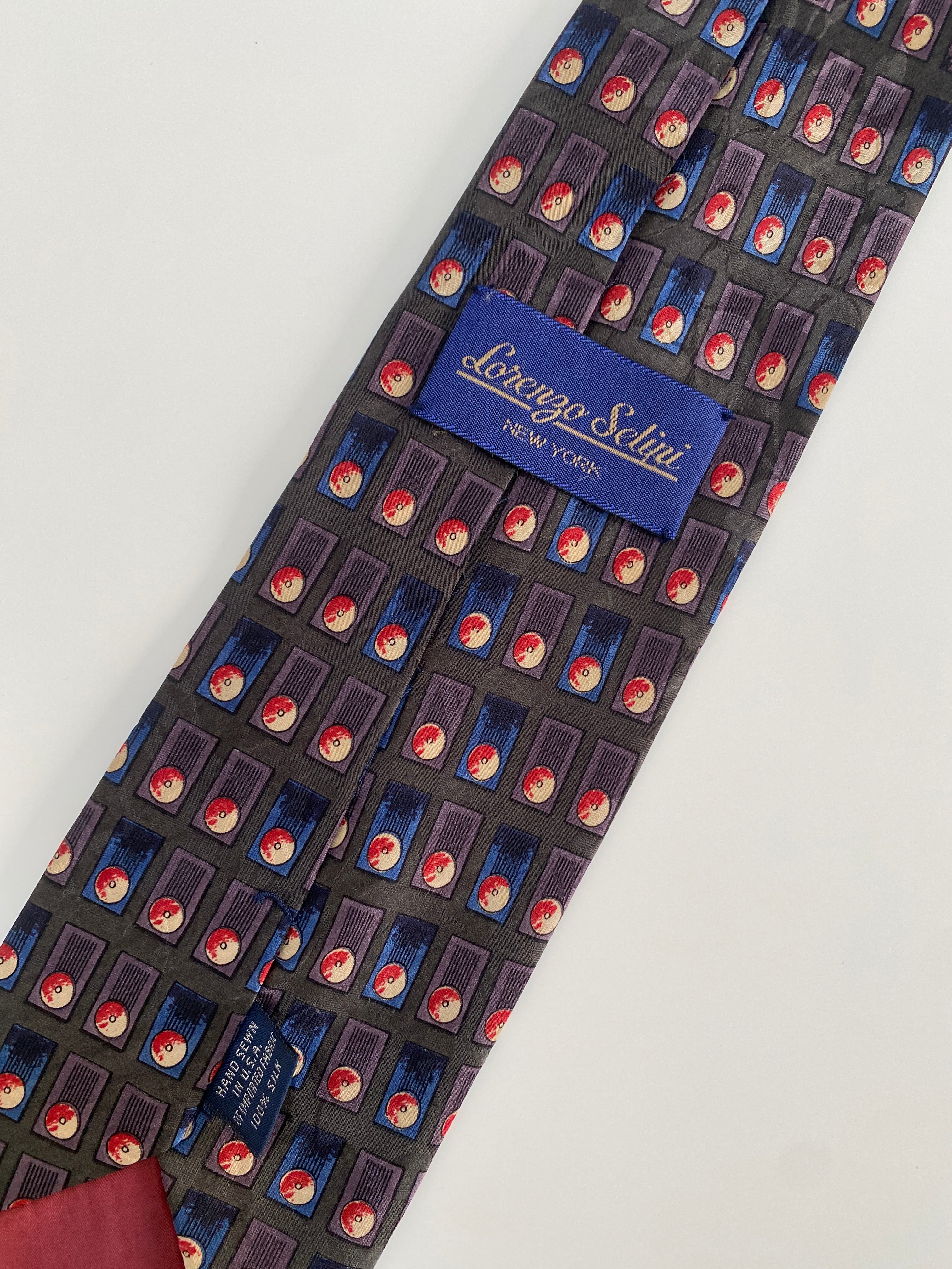 Vintage Lorenzo Serli Silk Tie - Novelty Microprint Faces | Purple / Red / Blue