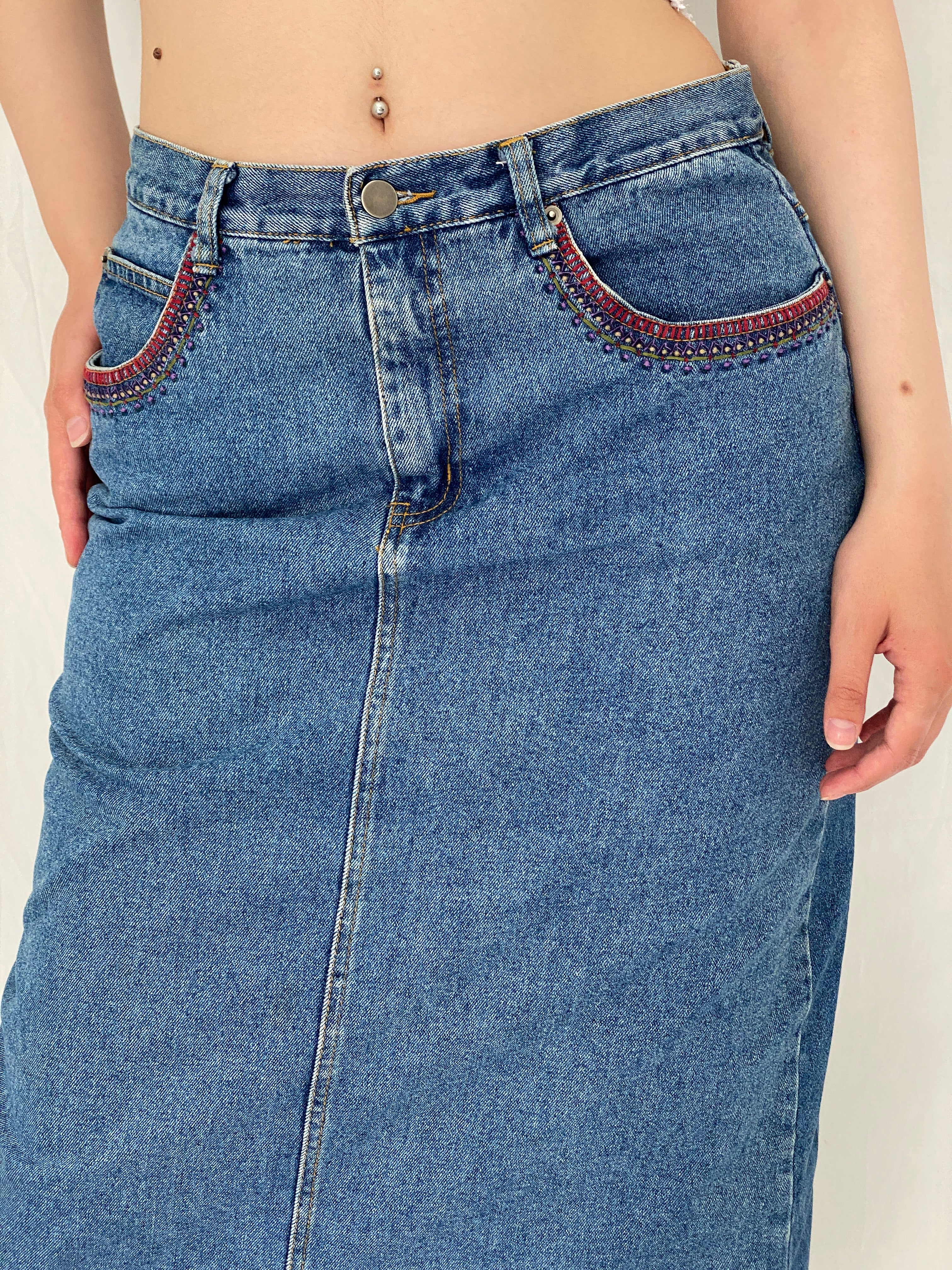 Vintage Y2K CBC Woman Blue Denim Midi Skirt – L
