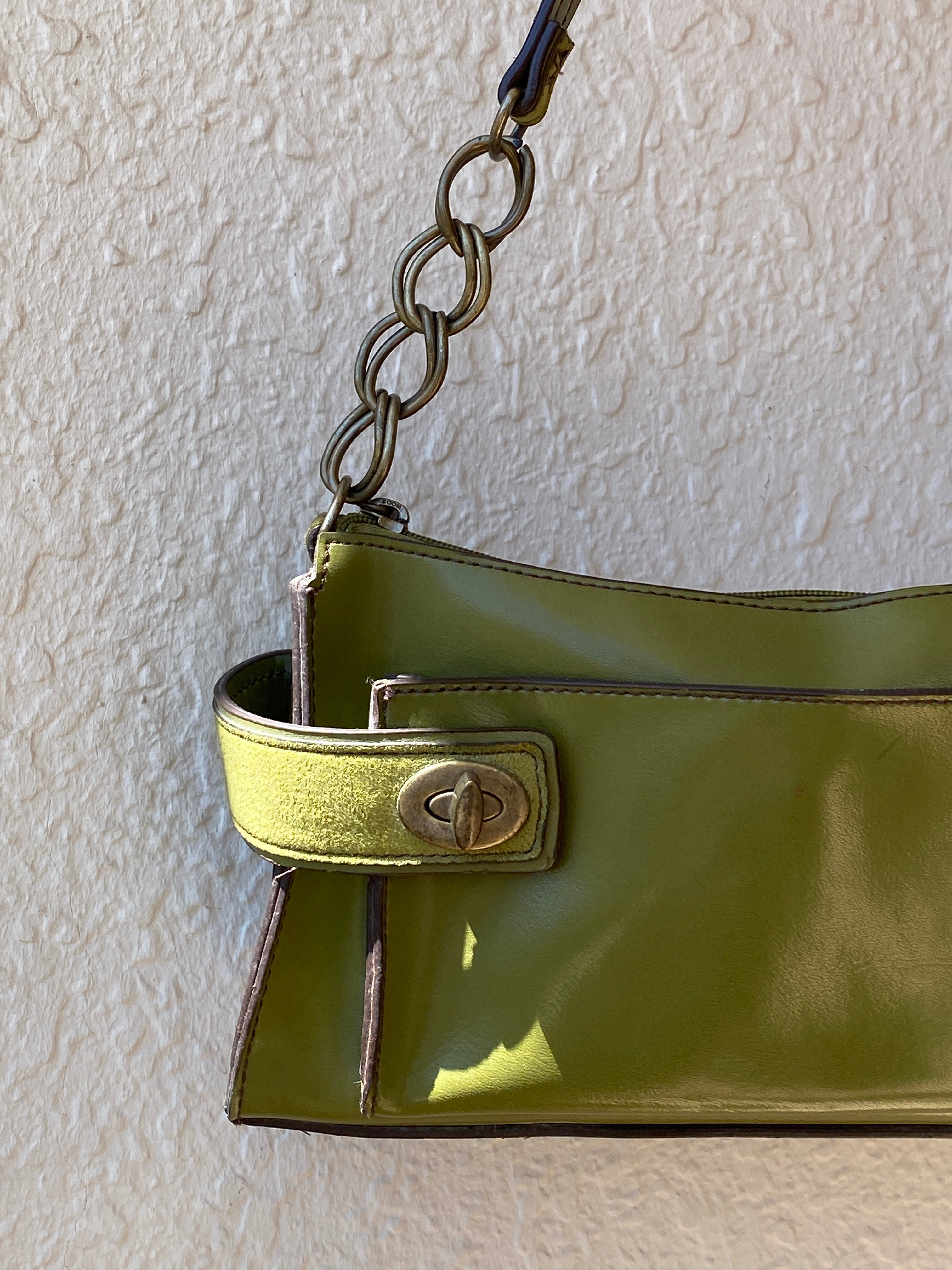 Vintage Emillie M. Green Faux Leather Shoulder Bag with Chain Strap