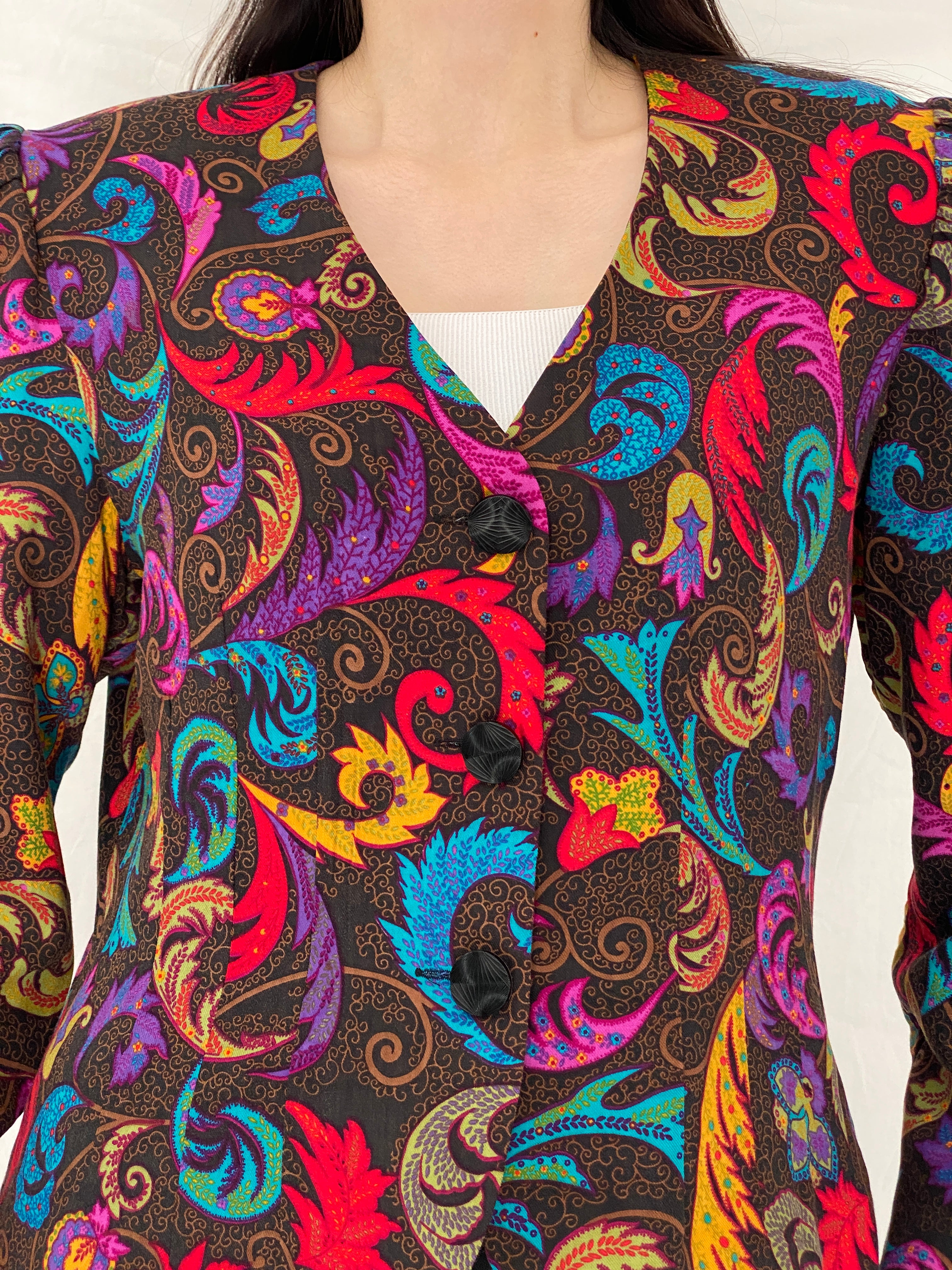 Vintage 90s Anne Crimmins for Umi Collections Pop Paisley Blazer Multicolor Statement Jacket – L