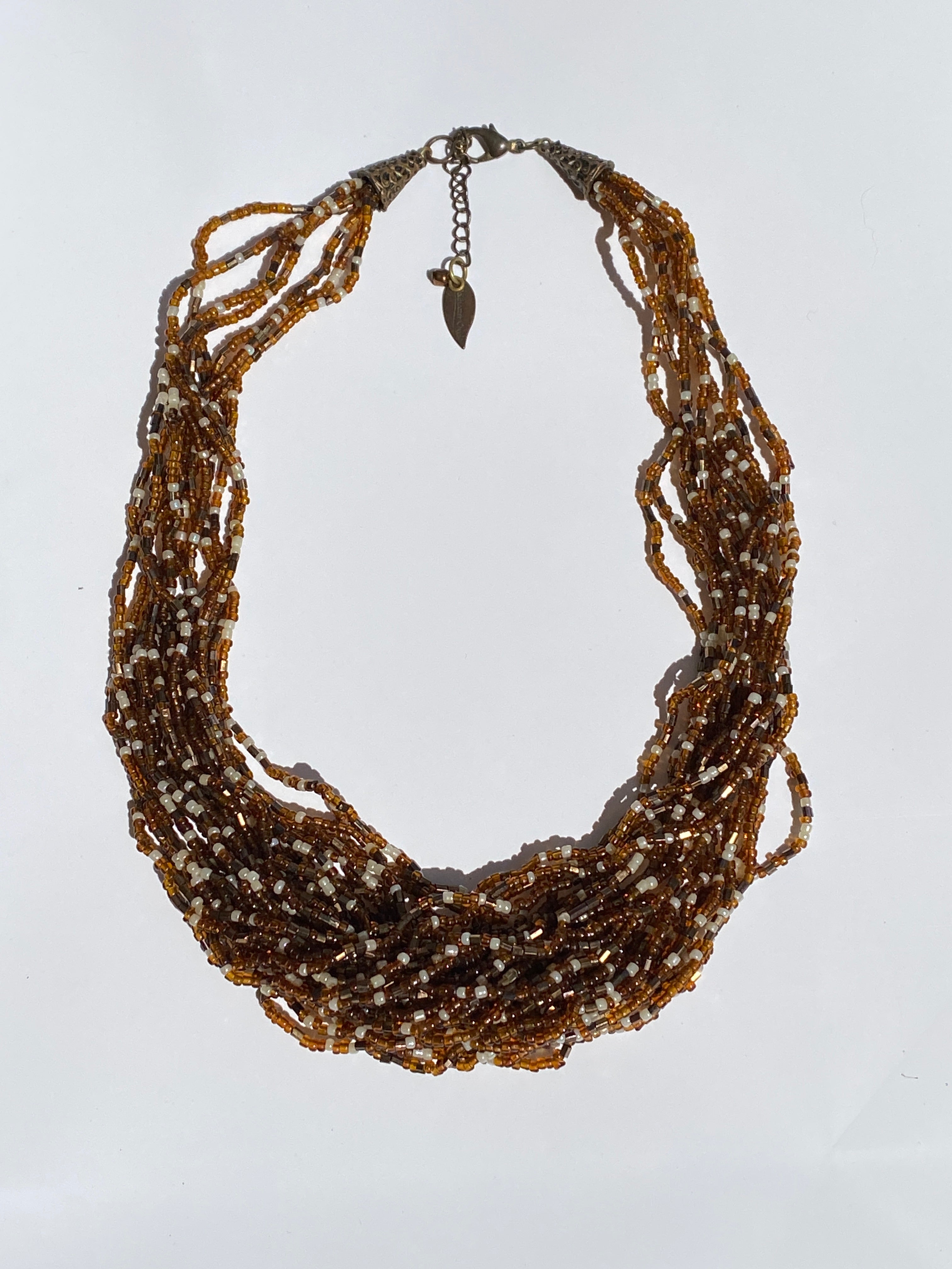 Vintage Coldwater Creek Amber Brown Multi-Strand Seed Bead Necklace