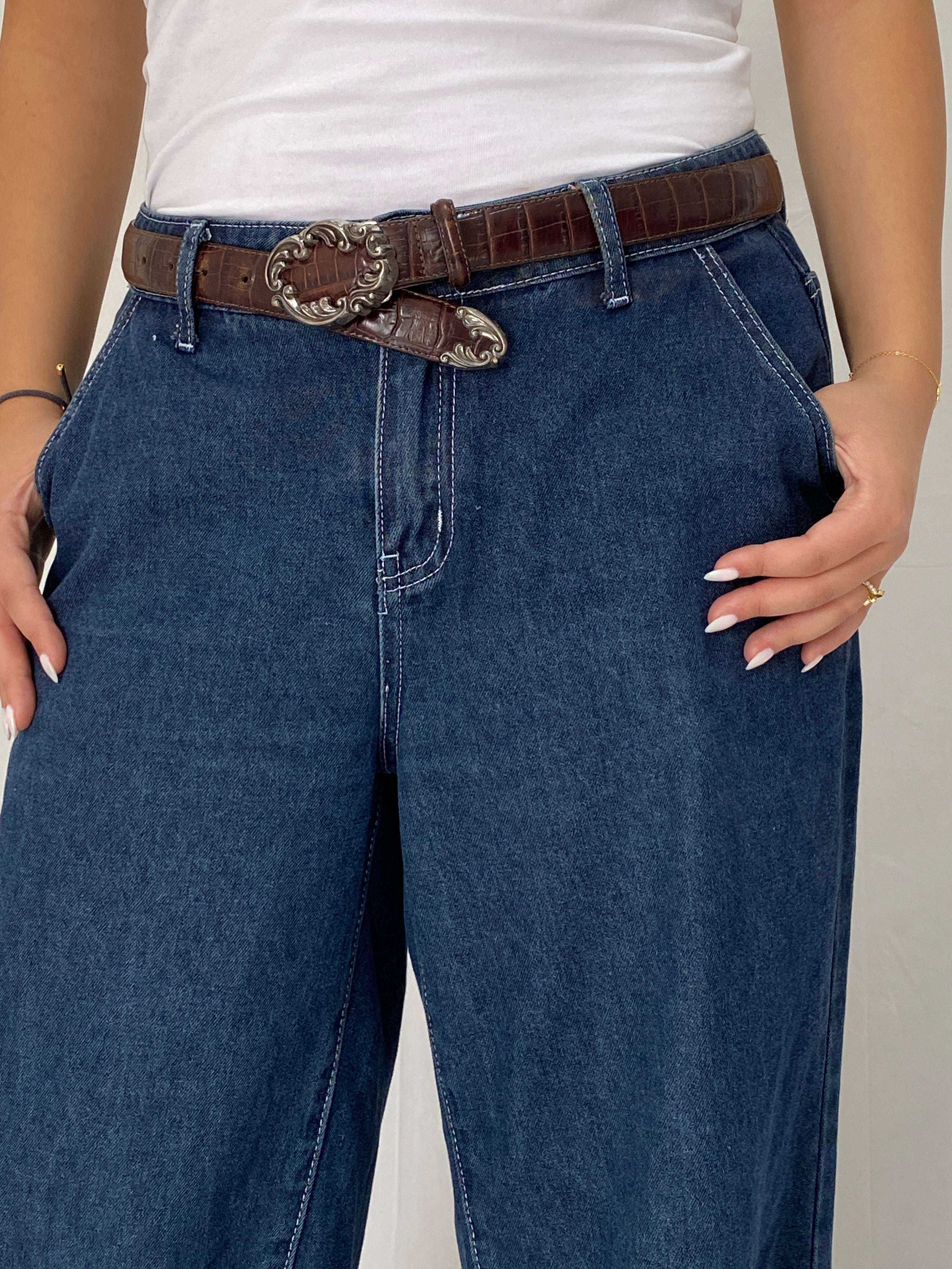 Vintage Brighton Brown Croc-Embossed Leather Western Y2K Classic Belt