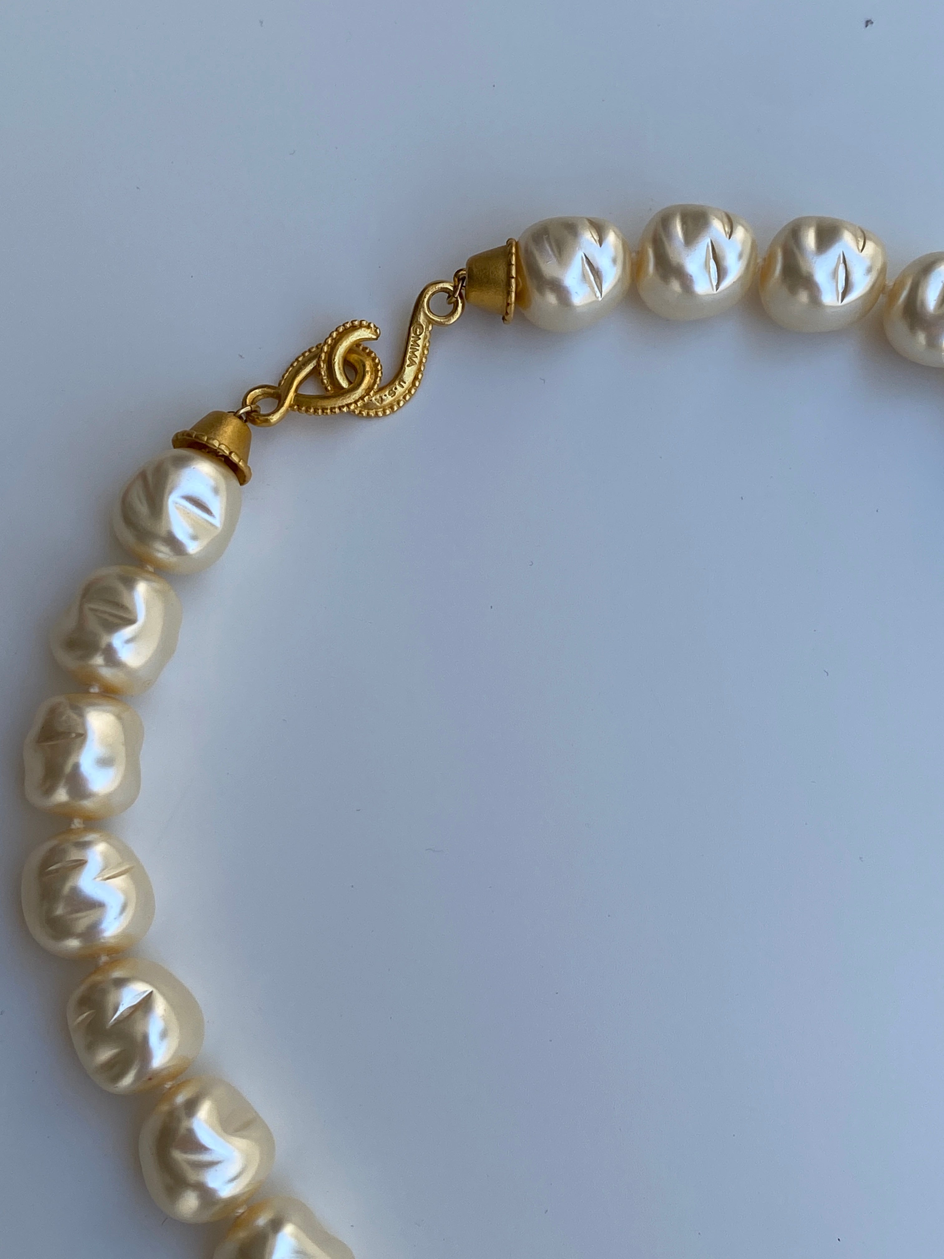 Vintage 1990s MMA USA Faux Baroque Pearl Necklace with Gold-Tone Clasp