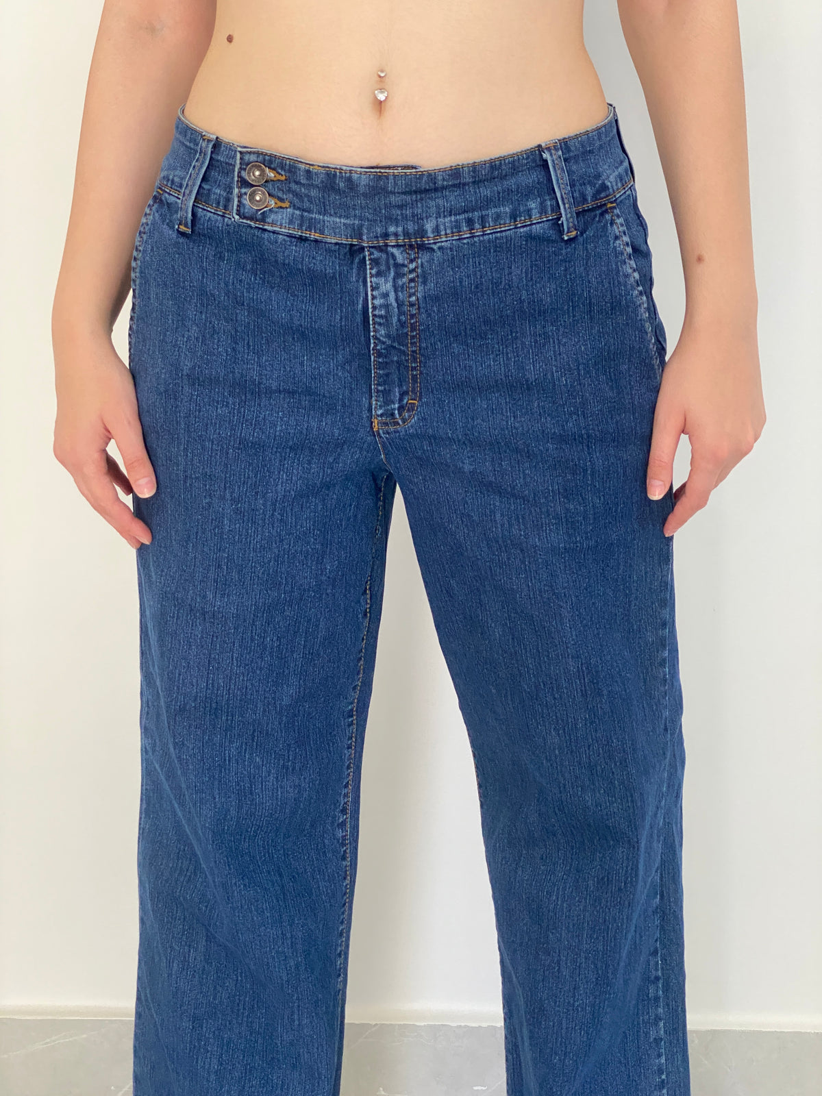 Vintage Faded Glory Blue Stretch Denim Low Rise Wide Leg Jeans – 40 EU