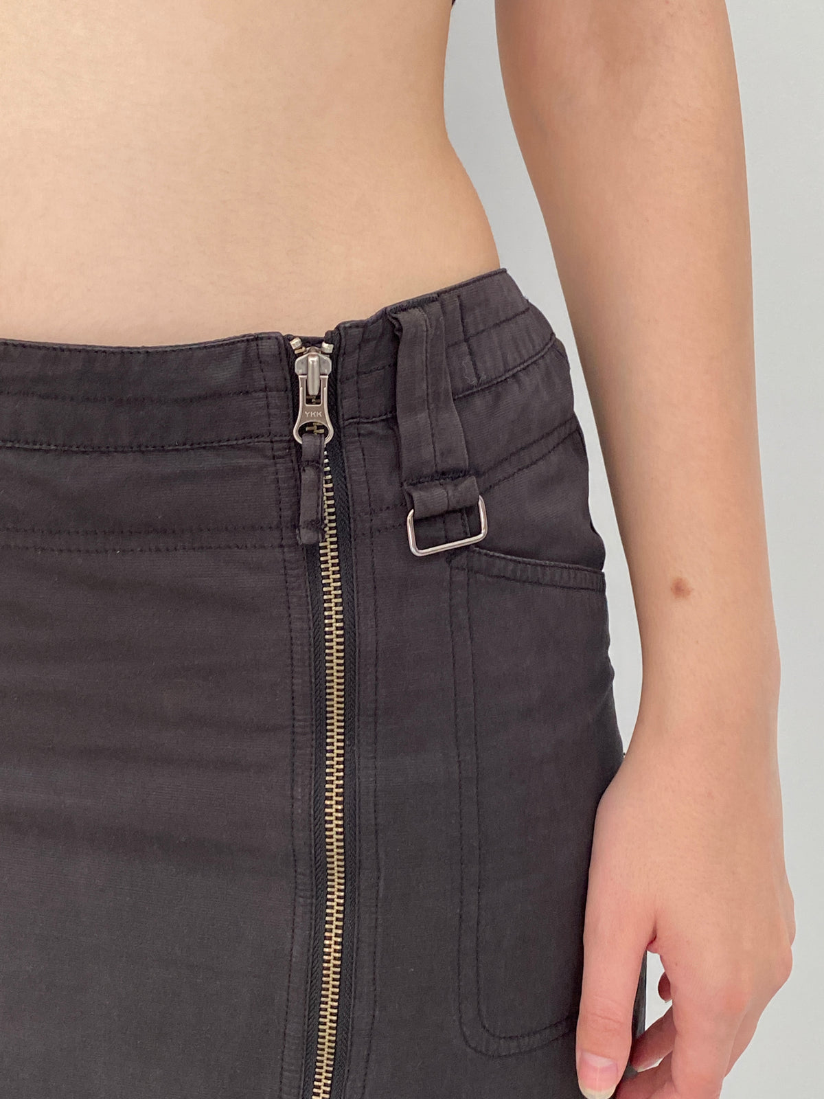 Vintage Y2K Gin Tonic Charcoal Grey Cotton-Blend Utility Zip-Front Midi Skirt - 40EUR