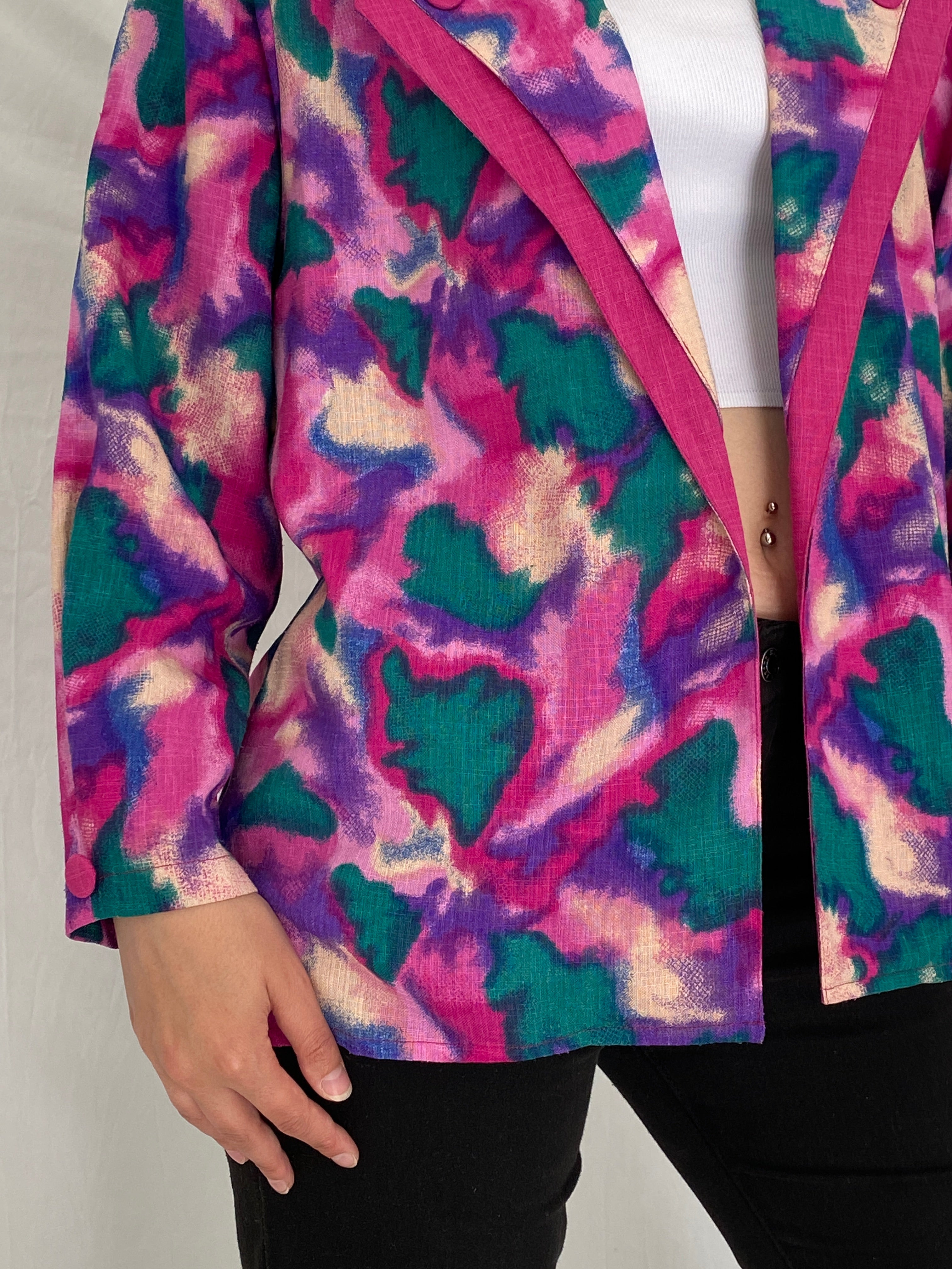 Vintage 90s Picadally London Vibrant Abstract Linen Blend Blazer – Free Size