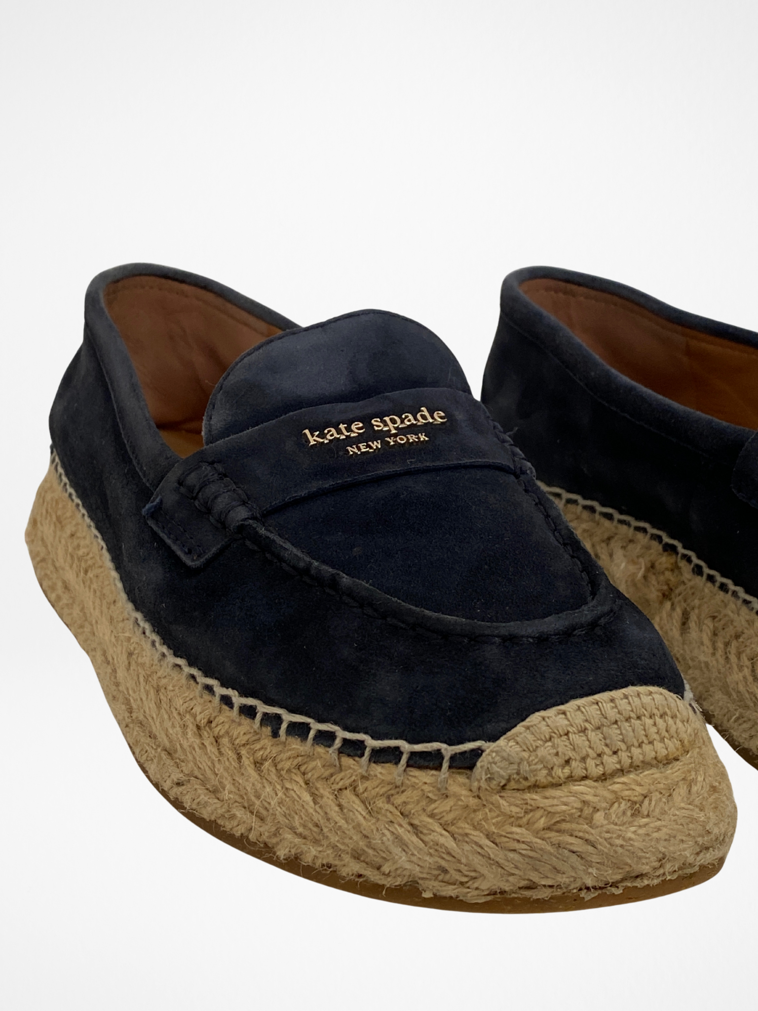 Kate Spade Navy Suede Espadrille Loafers Platform Jute Sole Slip-Ons - 39.5EU