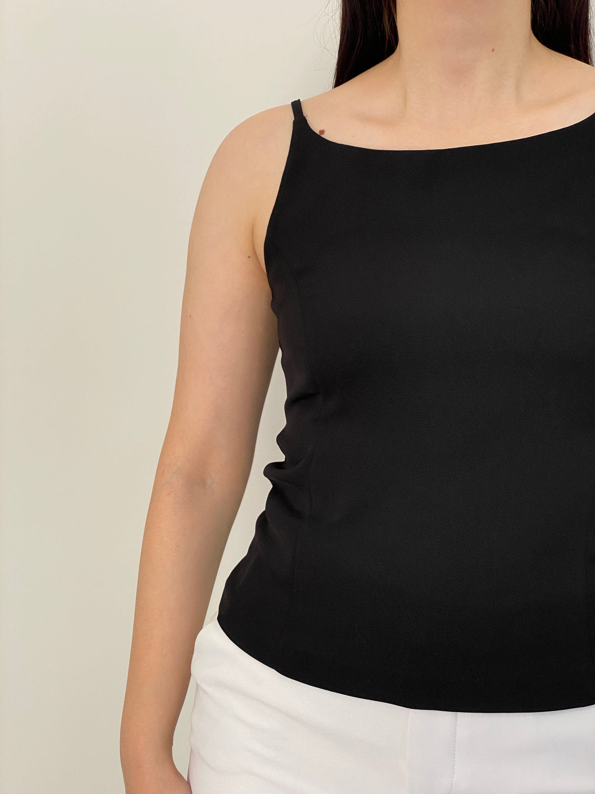 Vintage 90s Camaïeu Black Square Neck Minimalist Camisole Top – S