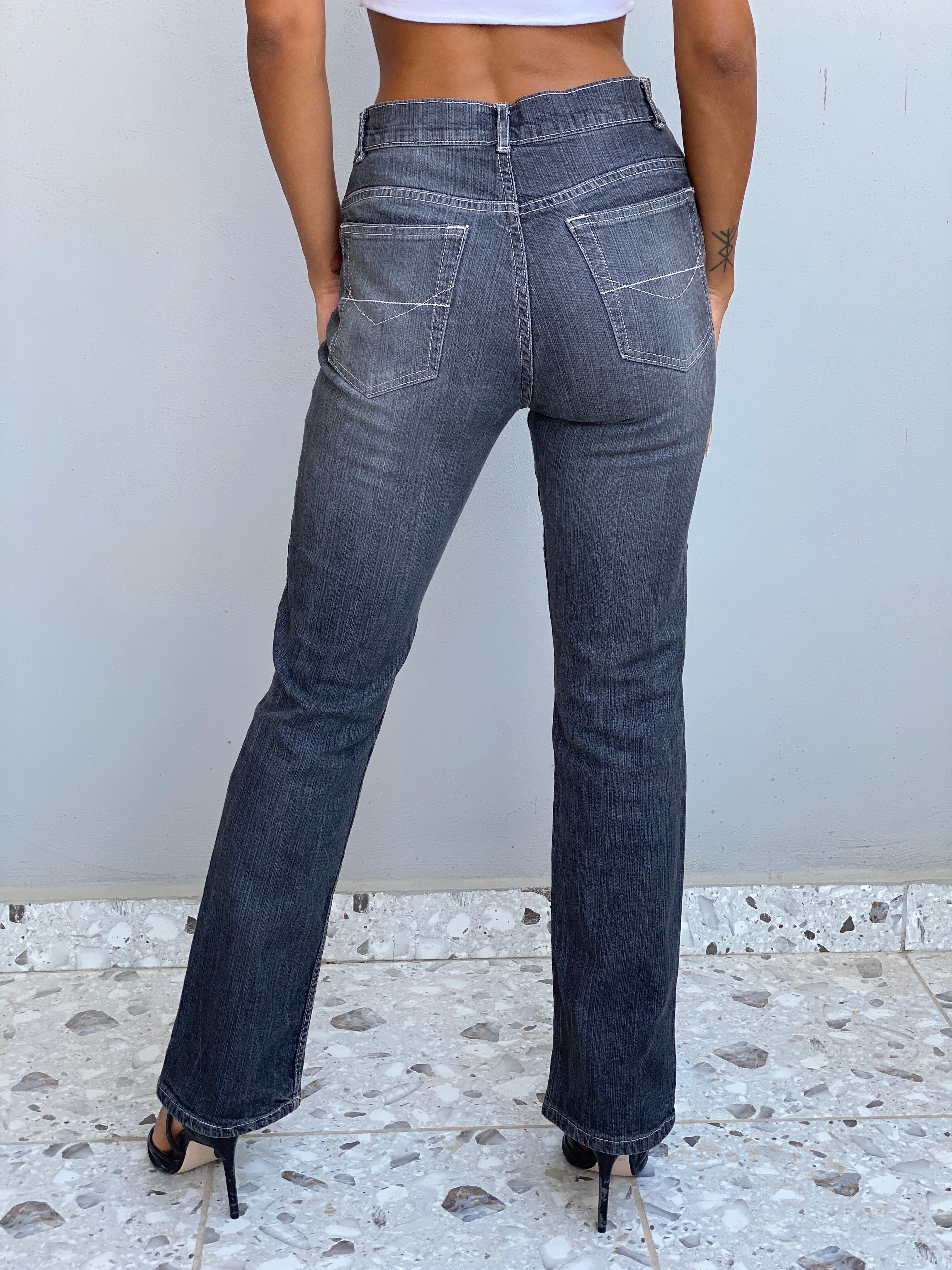 Vintage Y2K Gina Benotti Charcoal Grey Straight Leg Denim Jeans - 34EUR