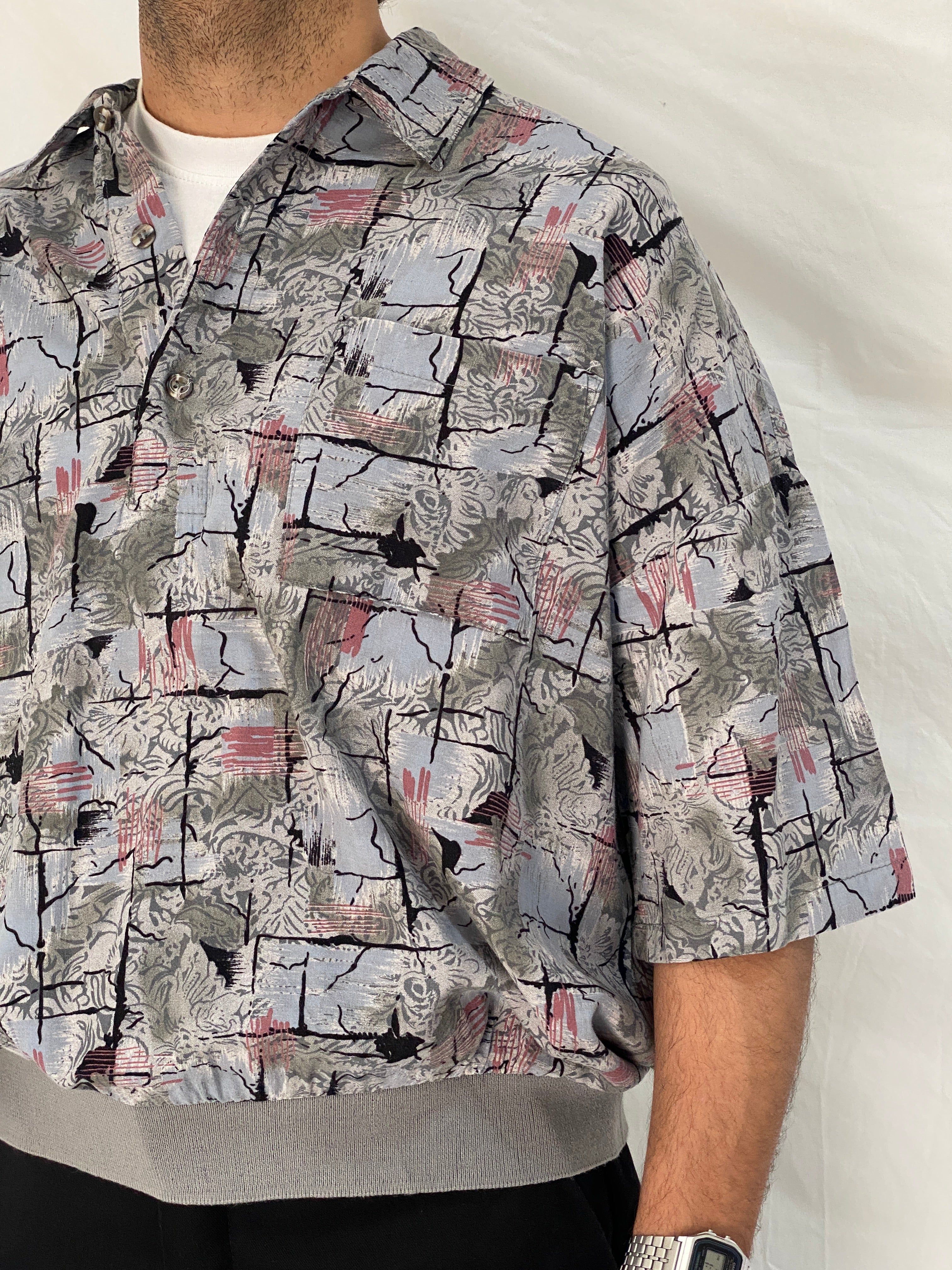 Vintage 90s Triumph of California Abstract Print Button-Up Shirt – XL