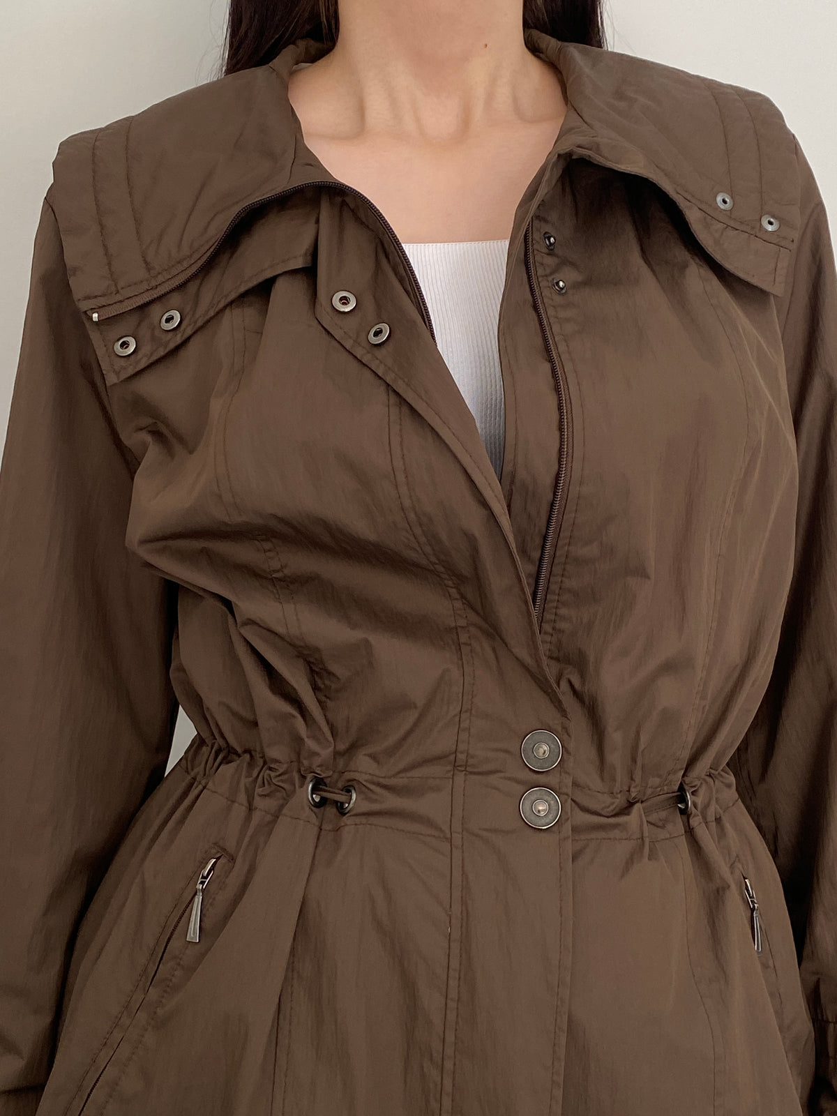 Y2K Opal Woman Chocolate Brown Lightweight Utility Trench Coat – L