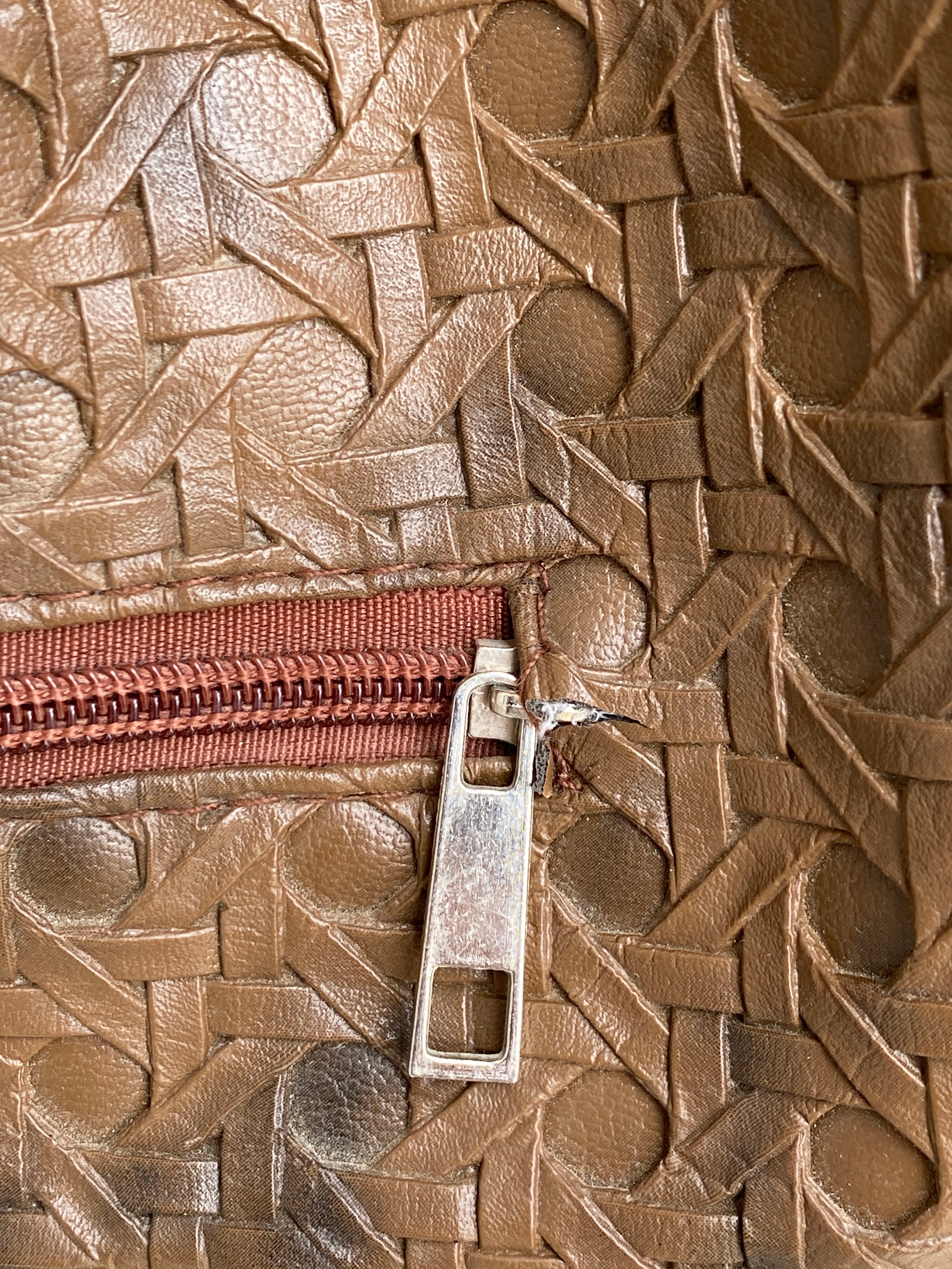 Vintage Y2K Brown Embossed Leather Hobo Bag Woven Texture Slouchy Shoulder Bag