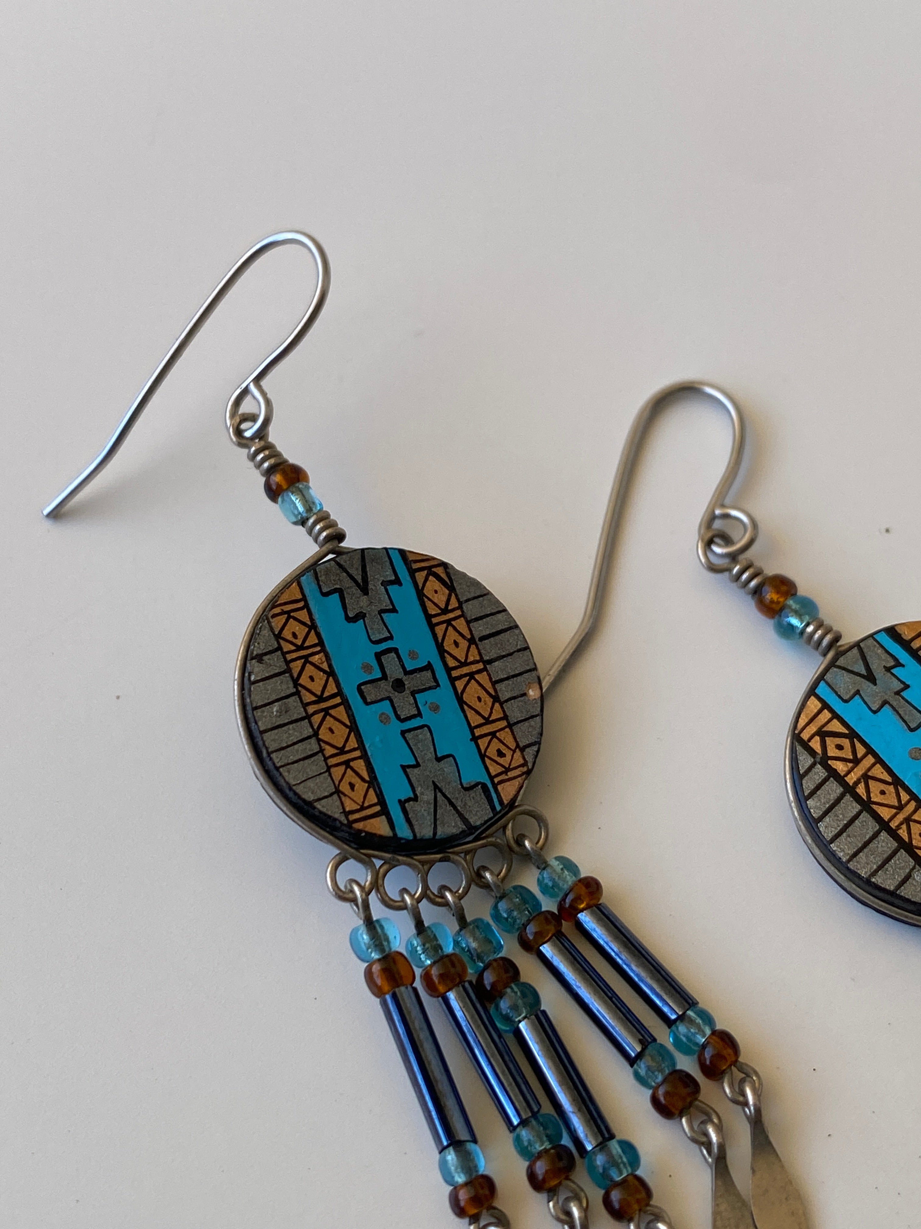 Vintage Southwestern Inspired Beaded Dangle Fringe Earrings