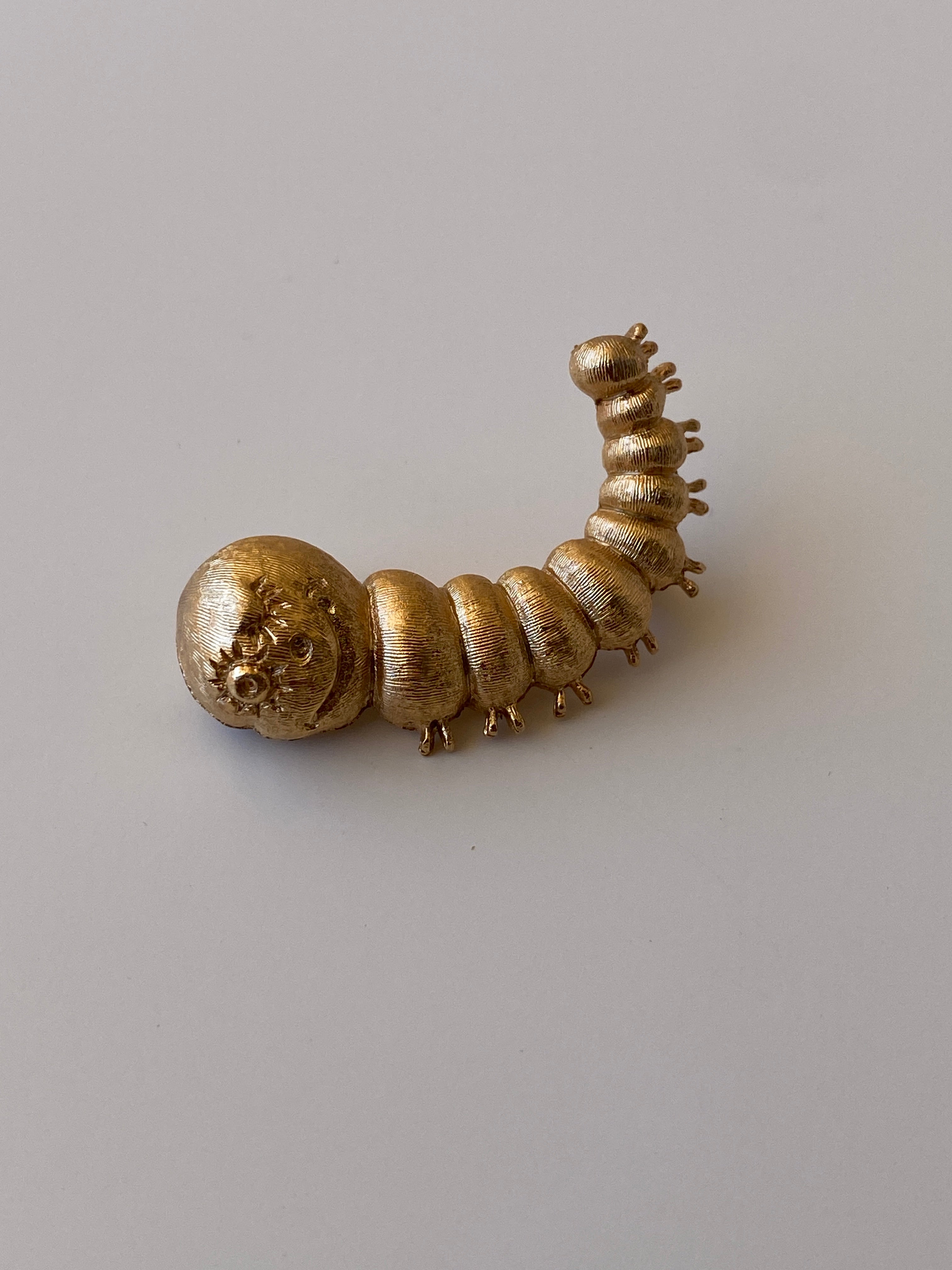 Vintage Napier Gold Tone Caterpillar Brooch Whimsical Figural Designer Pin
