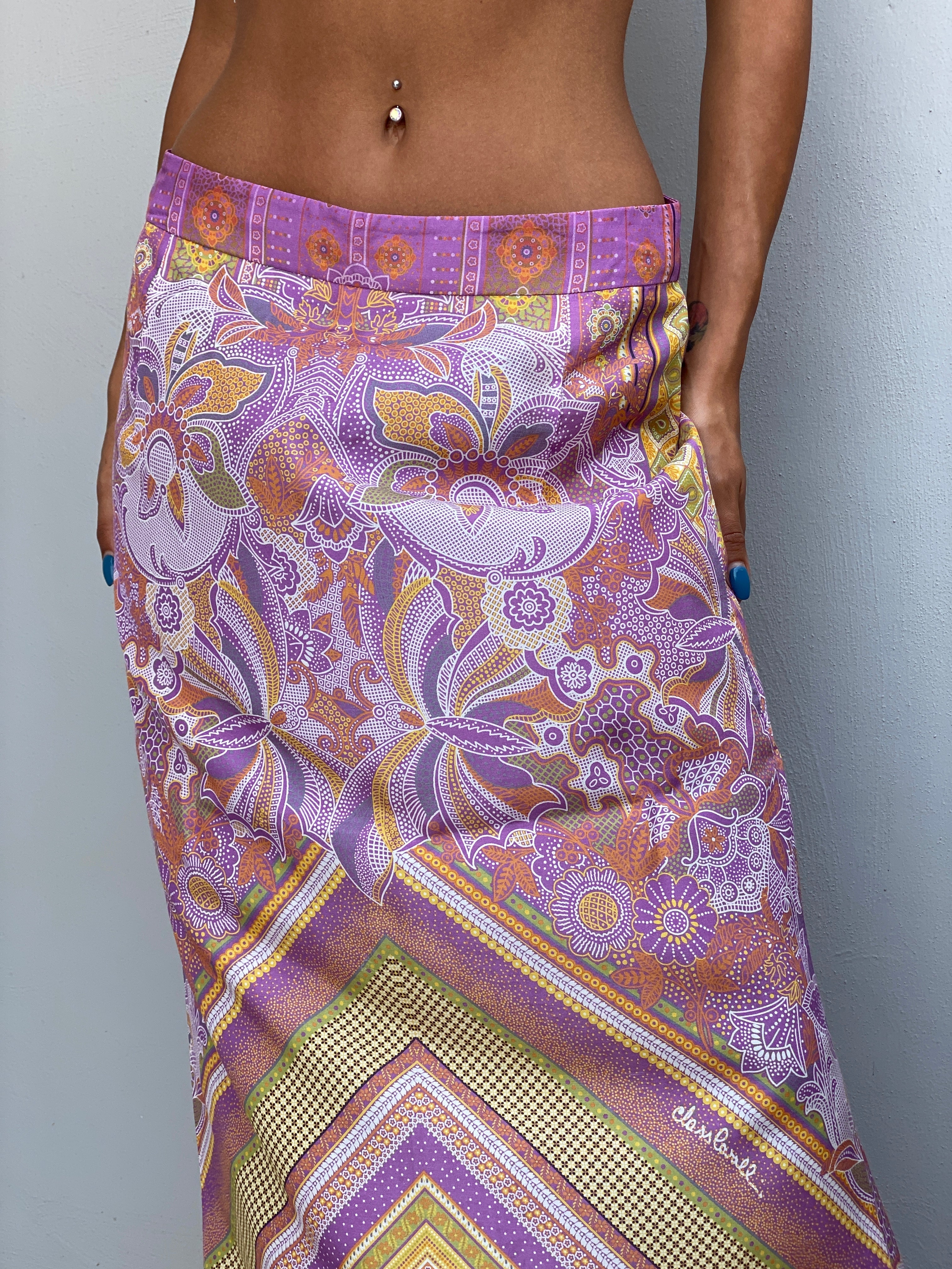Vintage Y2K Class Roberto Cavalli Purple Paisley Print Maxi Skirt - M