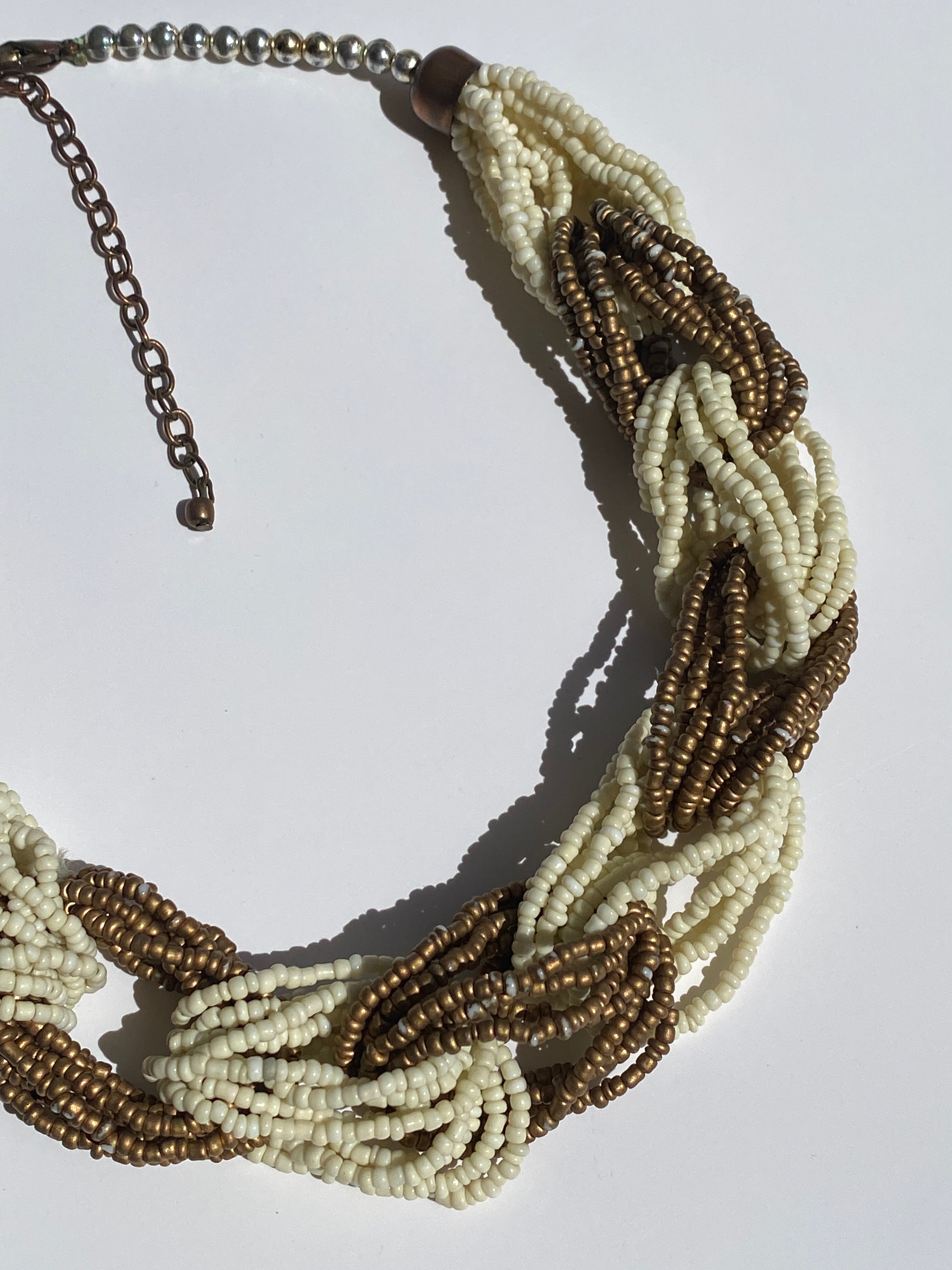 Vintage Beige Bronze Multi-Strand Seed Bead Necklace