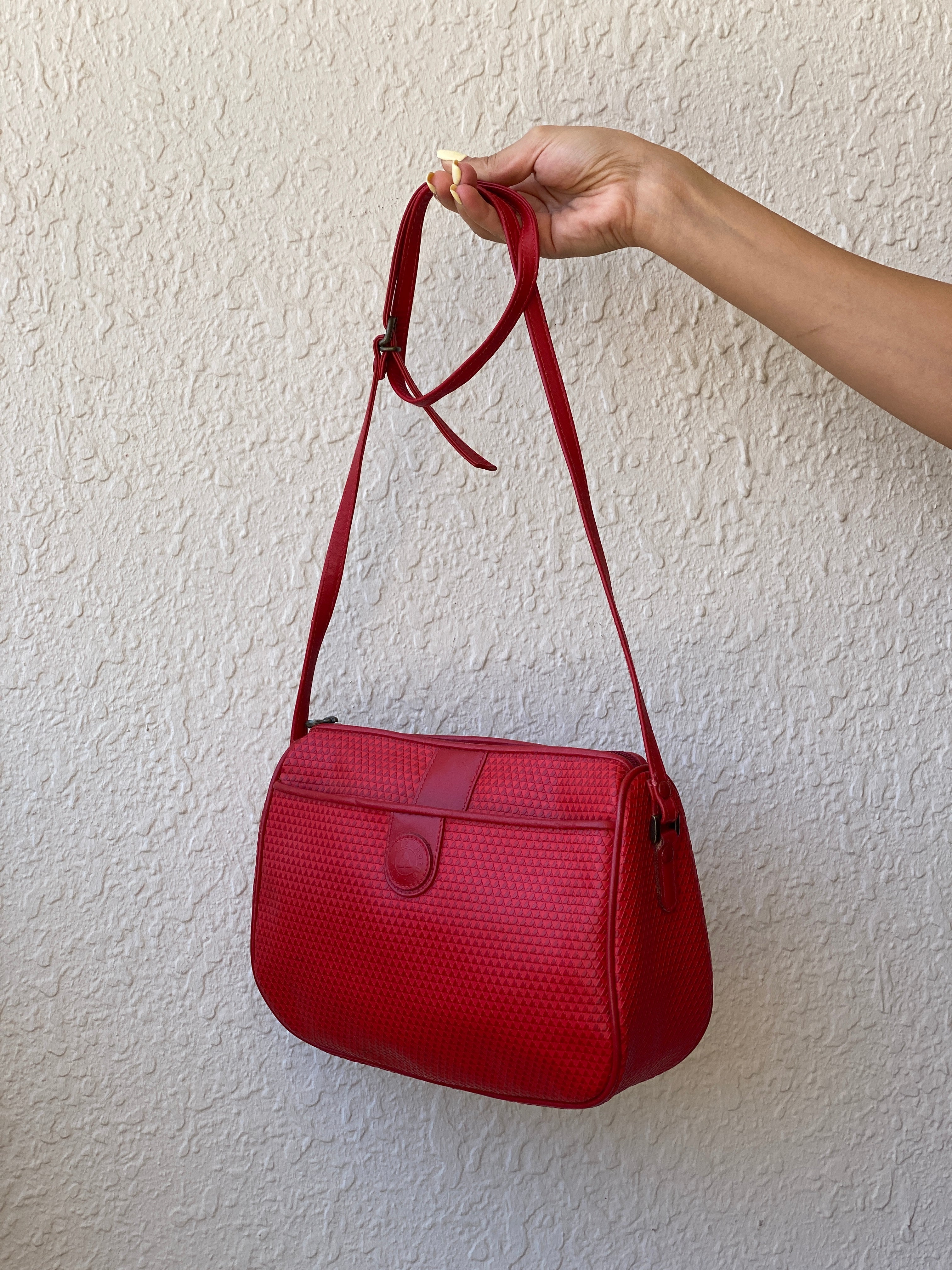 Vintage Liz Claiborne Monogram Red Crossbody Bag with Genuine Leather Trim