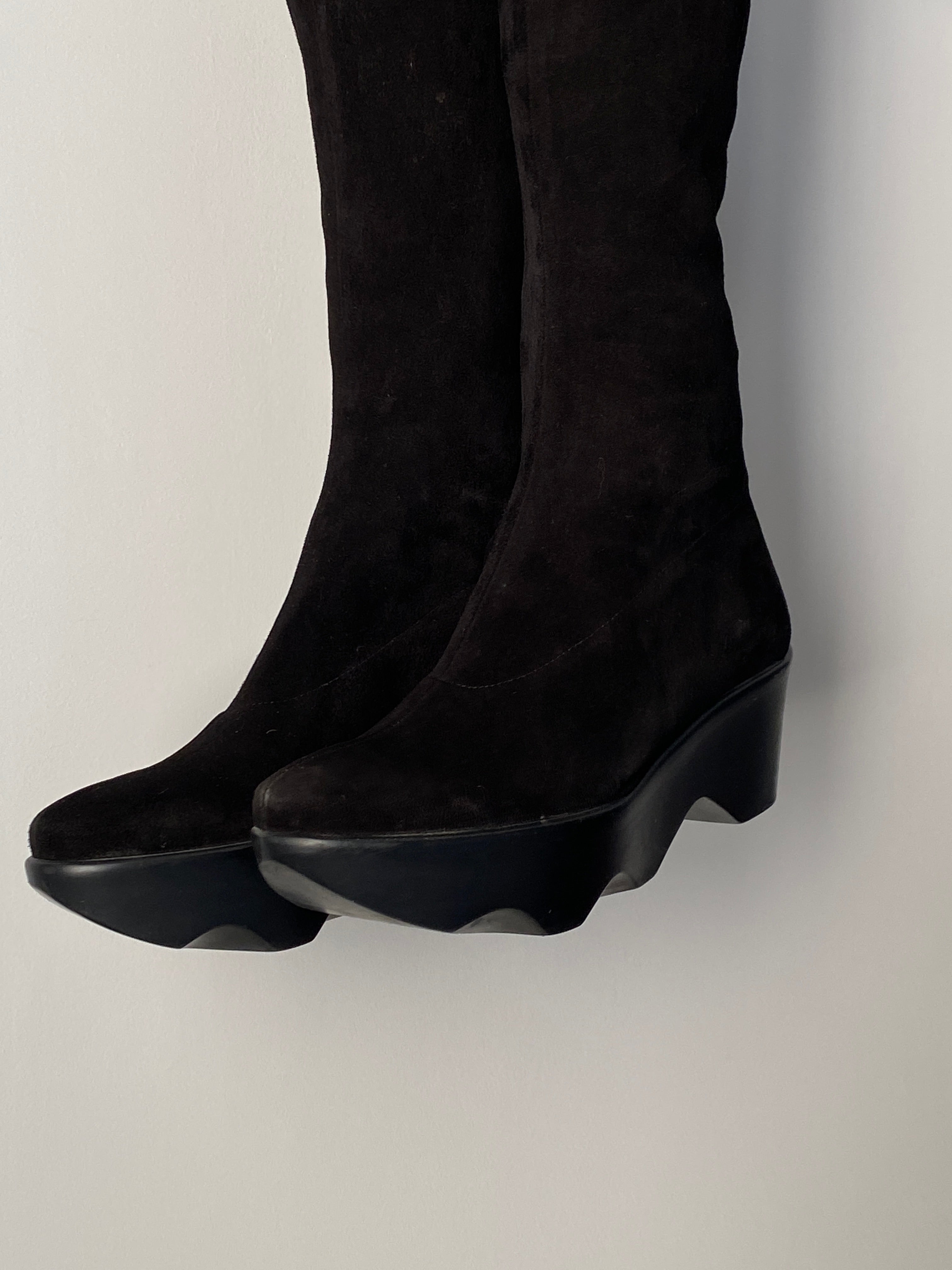 Vintage Robert Clergerie Black Stretch Knee-High Platform Boots - EU 37