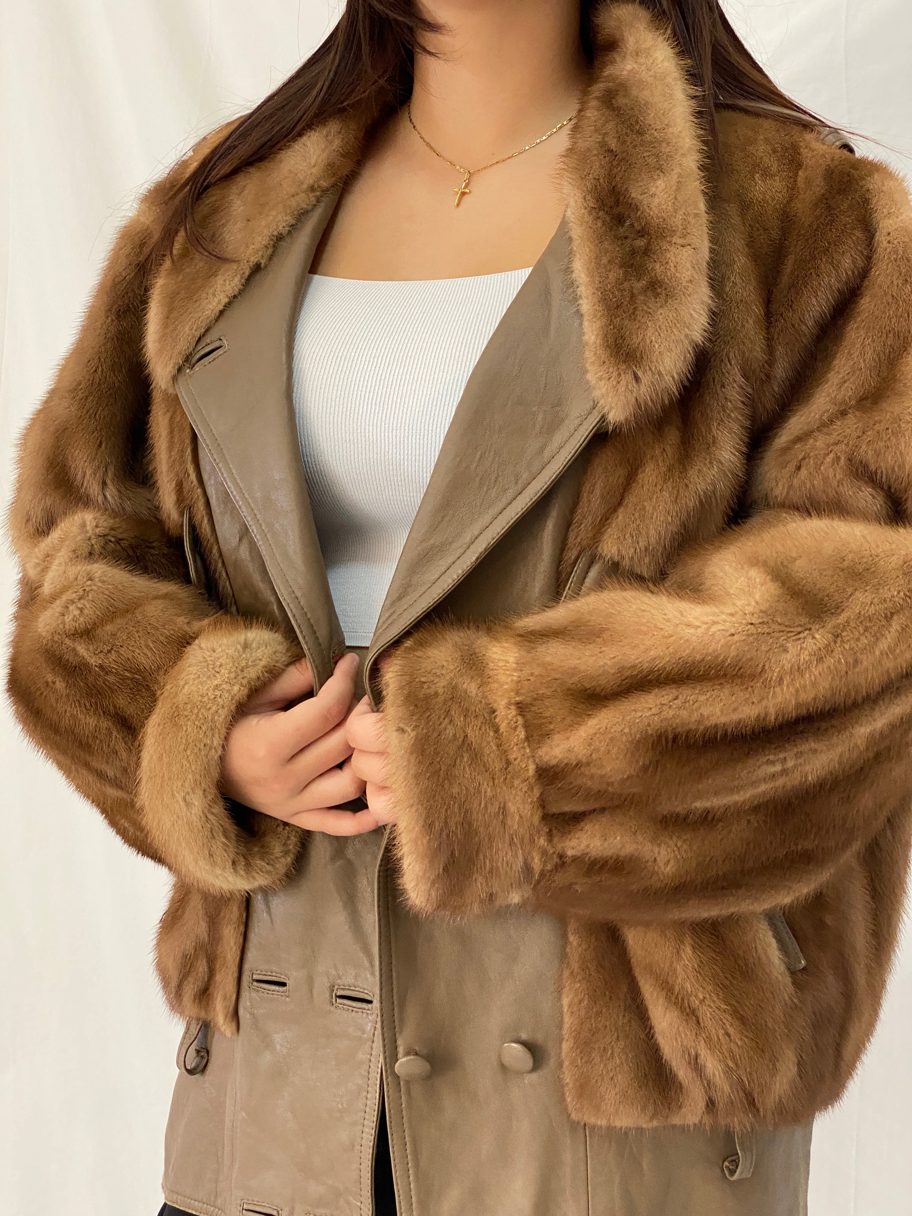 Vintage GTH Stoll Hannover Two-Tone Leather & Mink Fur Bomber Jacket - XL