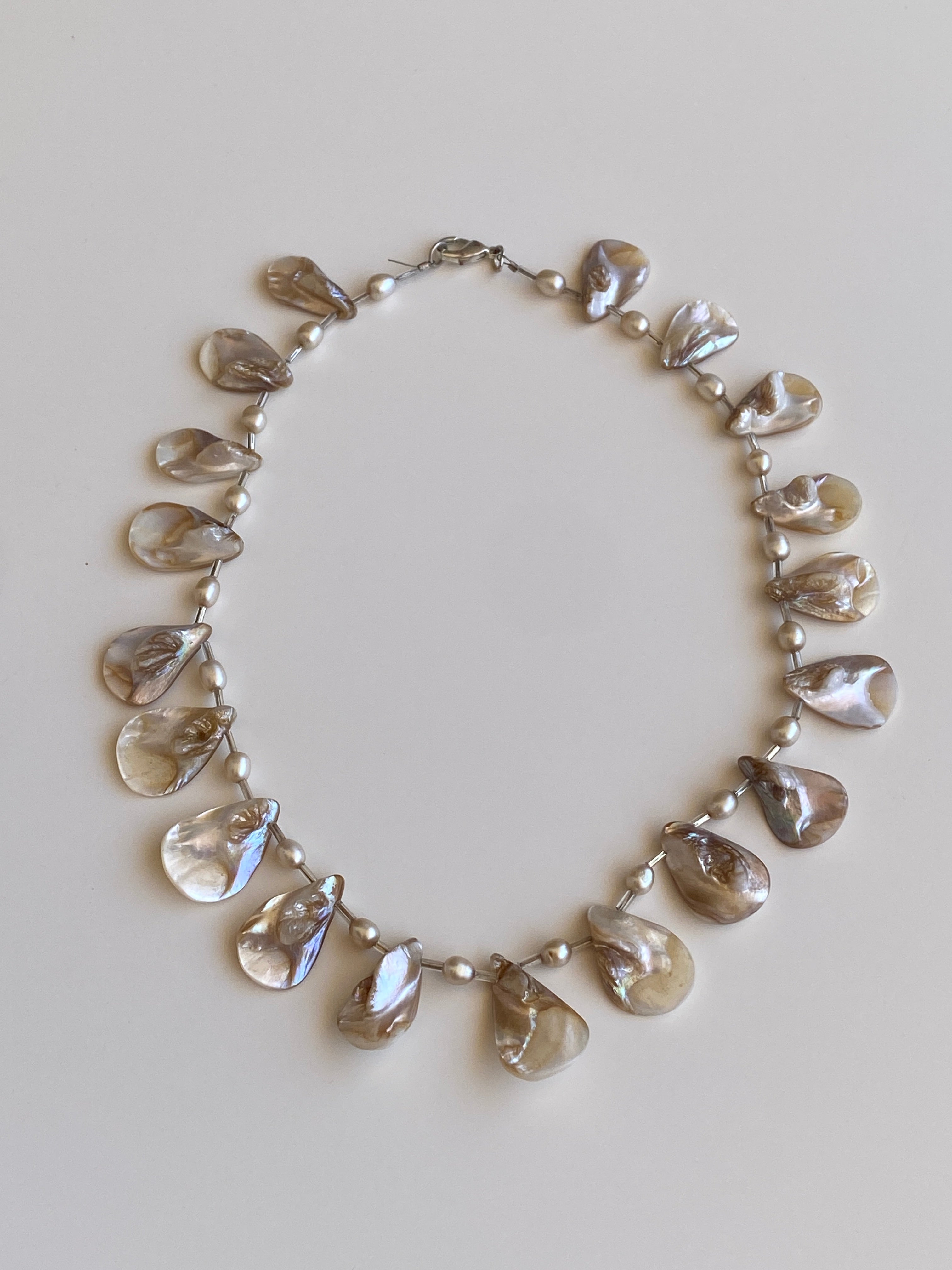 Vintage Mother of Pearl Shell & Faux Pearl Statement Choker Necklace