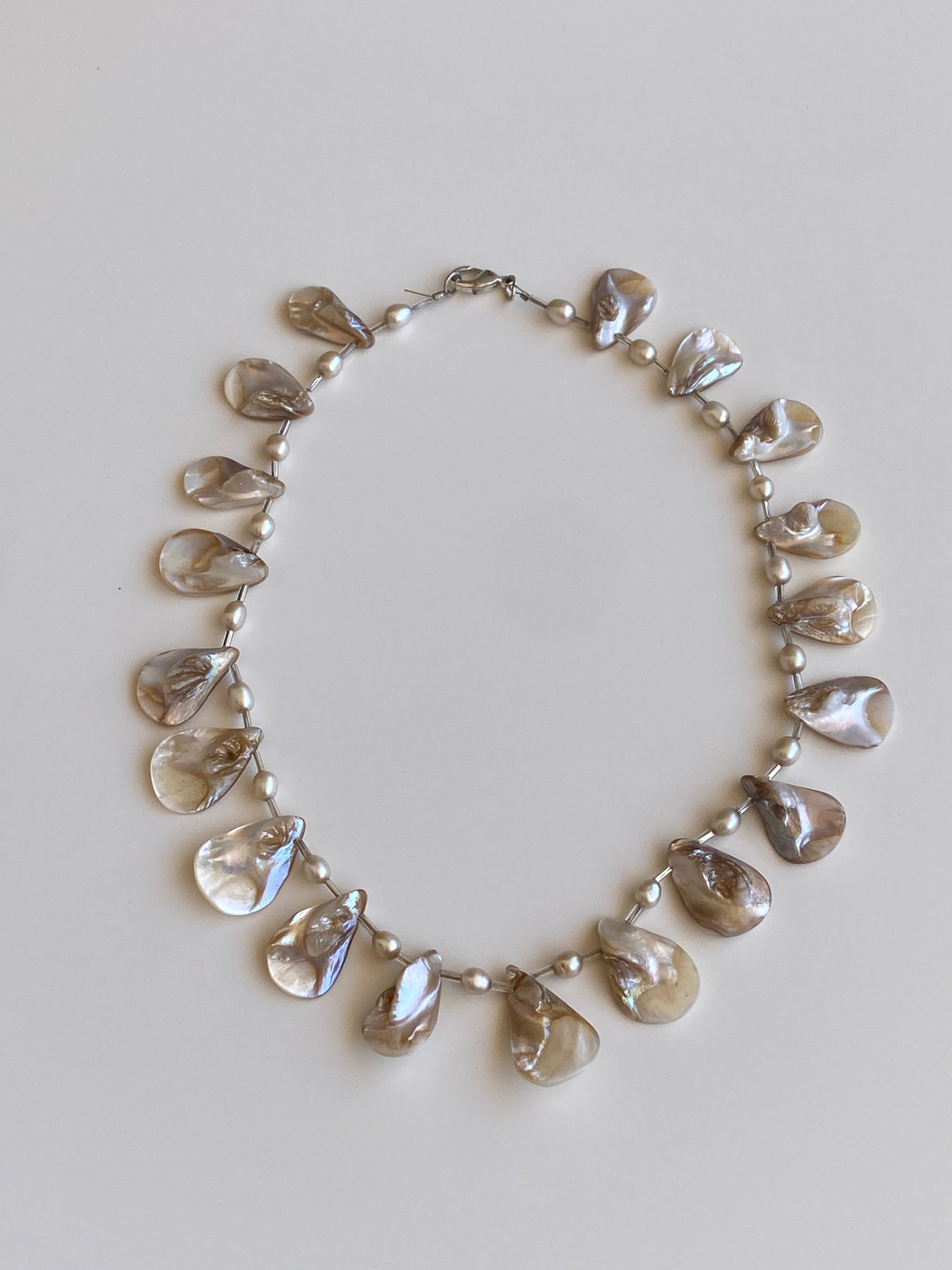 Vintage Mother of Pearl Shell & Faux Pearl Statement Choker Necklace