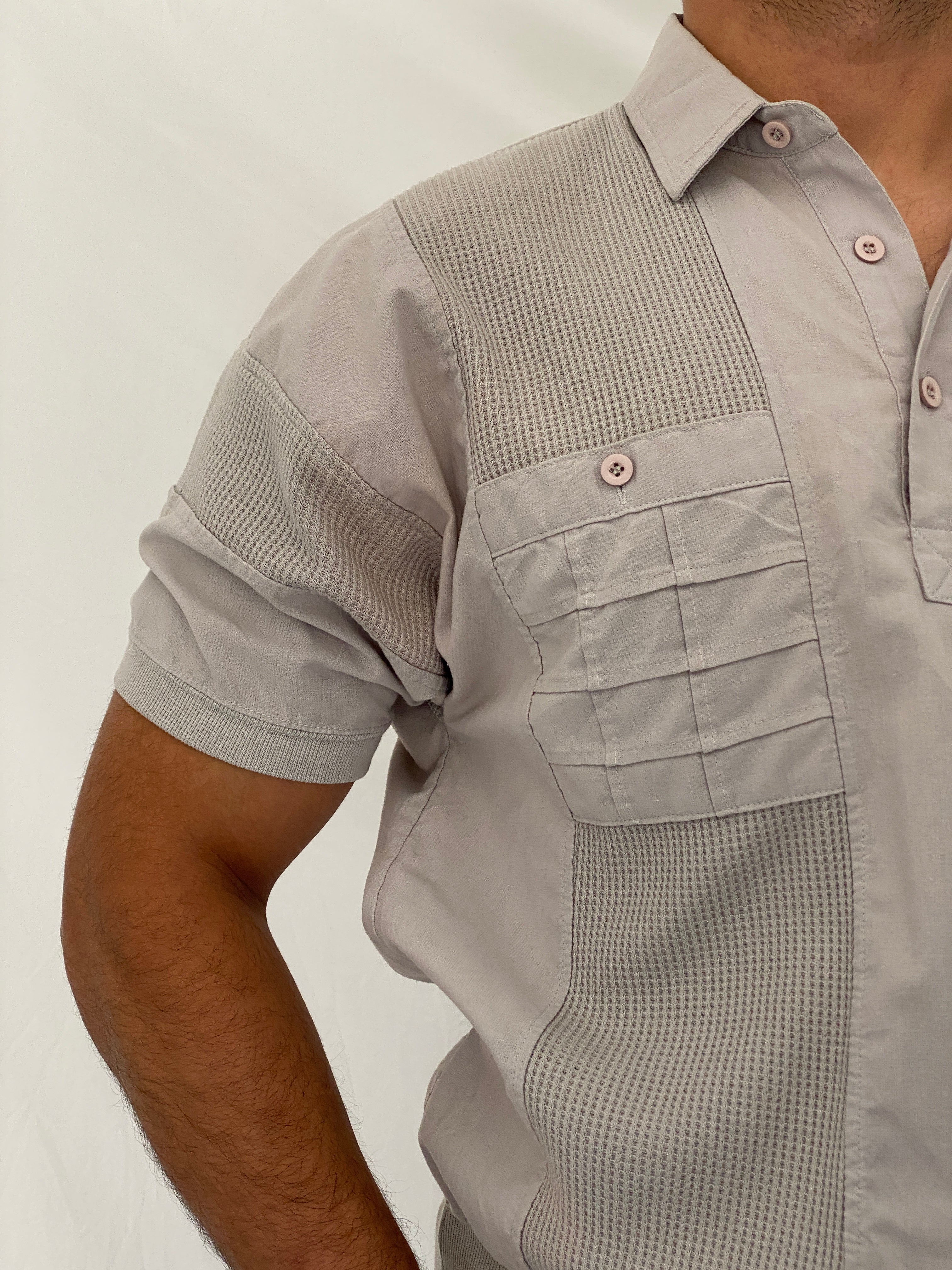 Vintage 90s Alexxus Exclusive Gray Top Textured Panel Polo Shirt – L