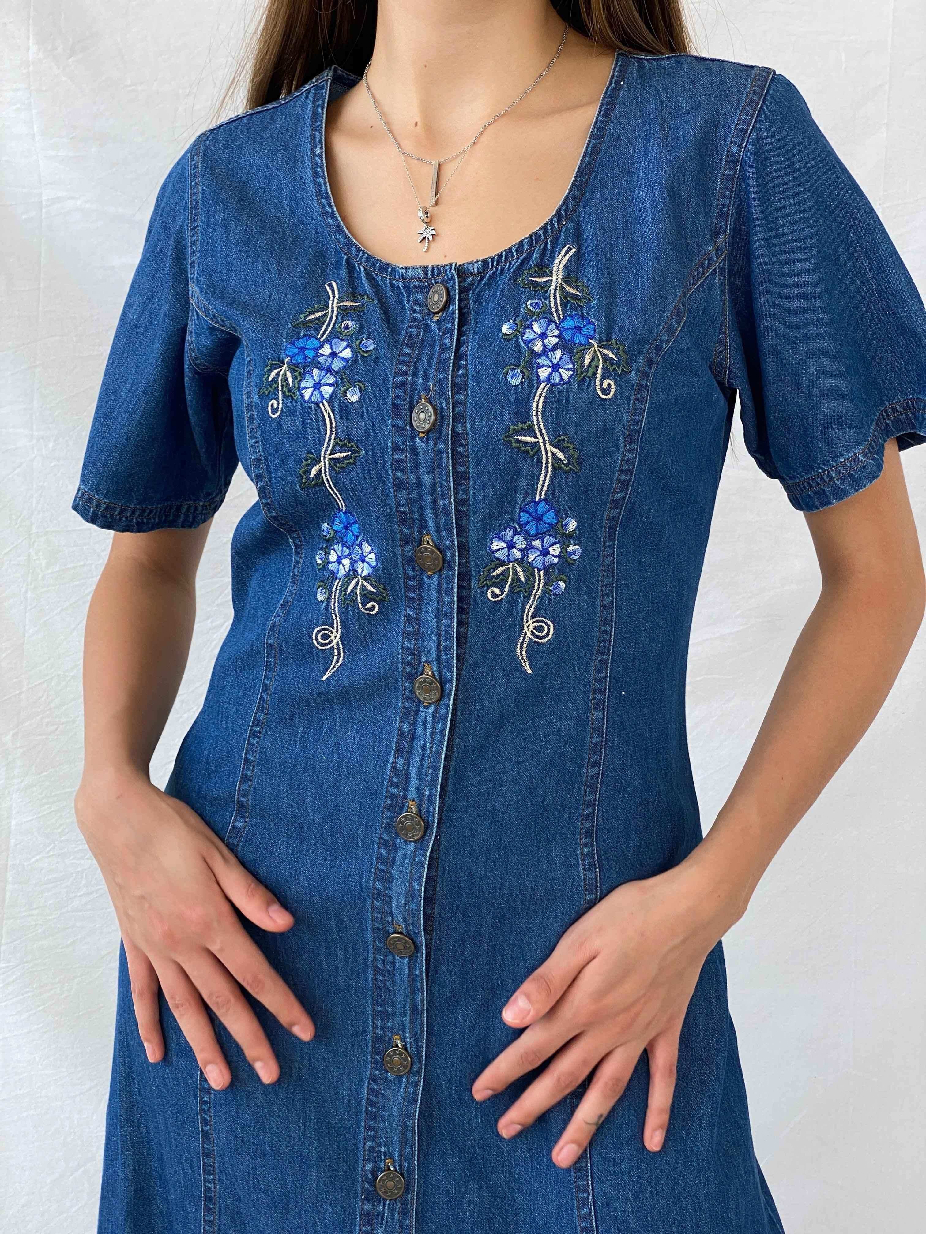 Vintage T&R D.E.N.I.M.S Floral Embroidered Button Up Maxi Denim
