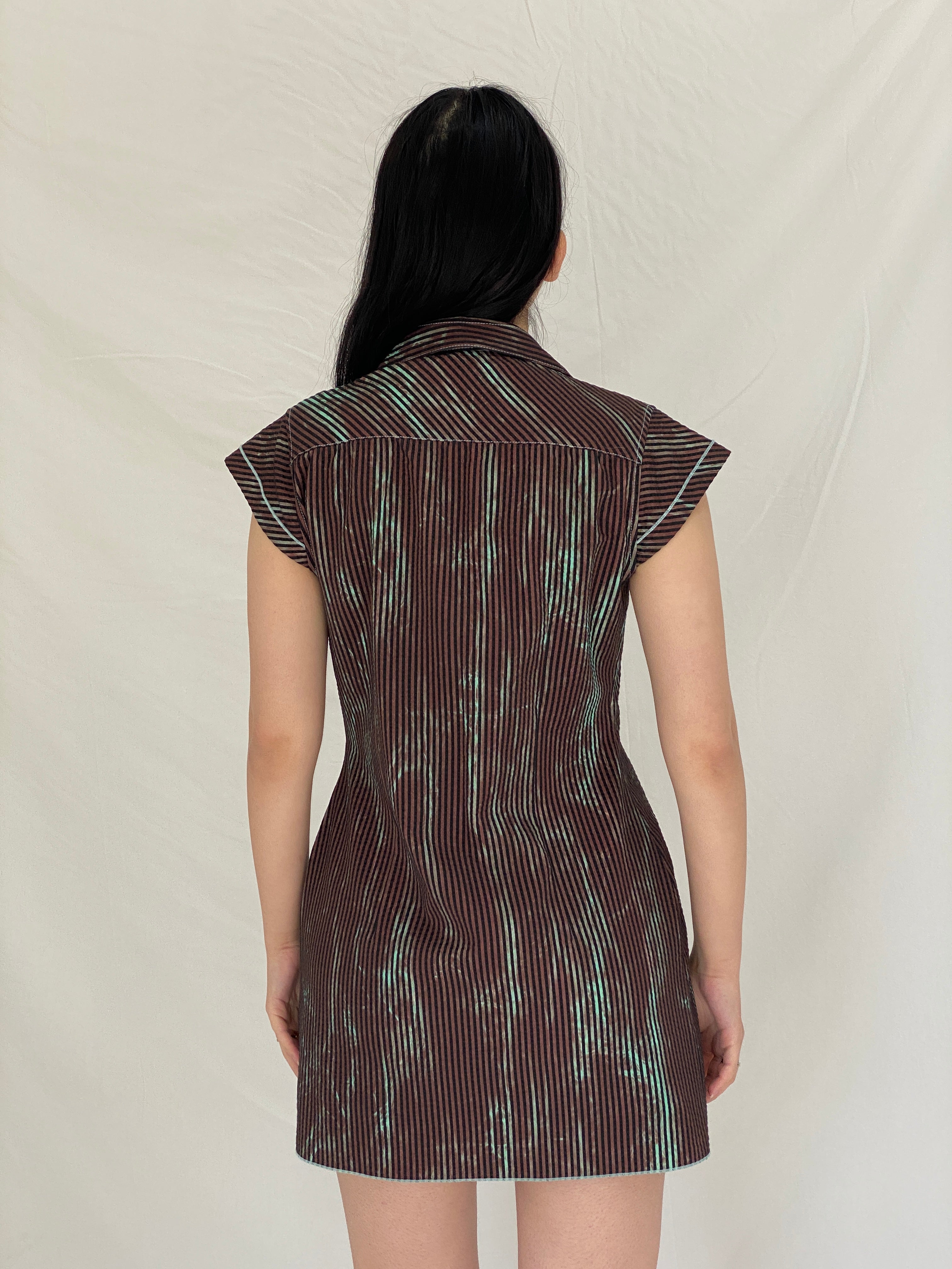 Vintage Y2K Quattro Asymmetrical Striped Wrap Cotton Blend Top with Contrast Stitching - S